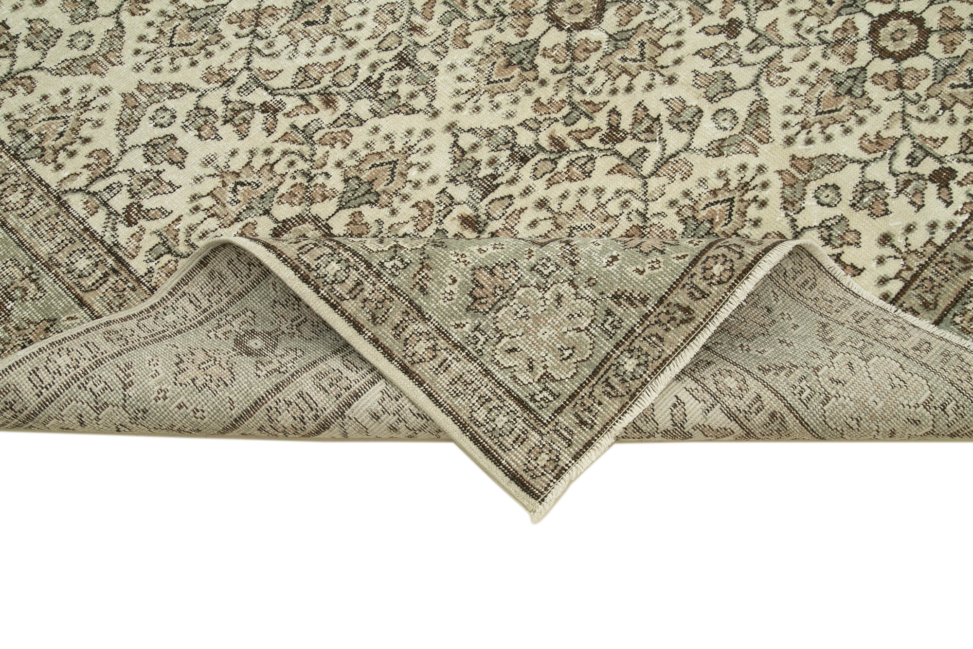 Handmade Vintage Area Rug – Neutral Beige Wool Cotton 6'4''x10'4'' Classic Turkish Carpet