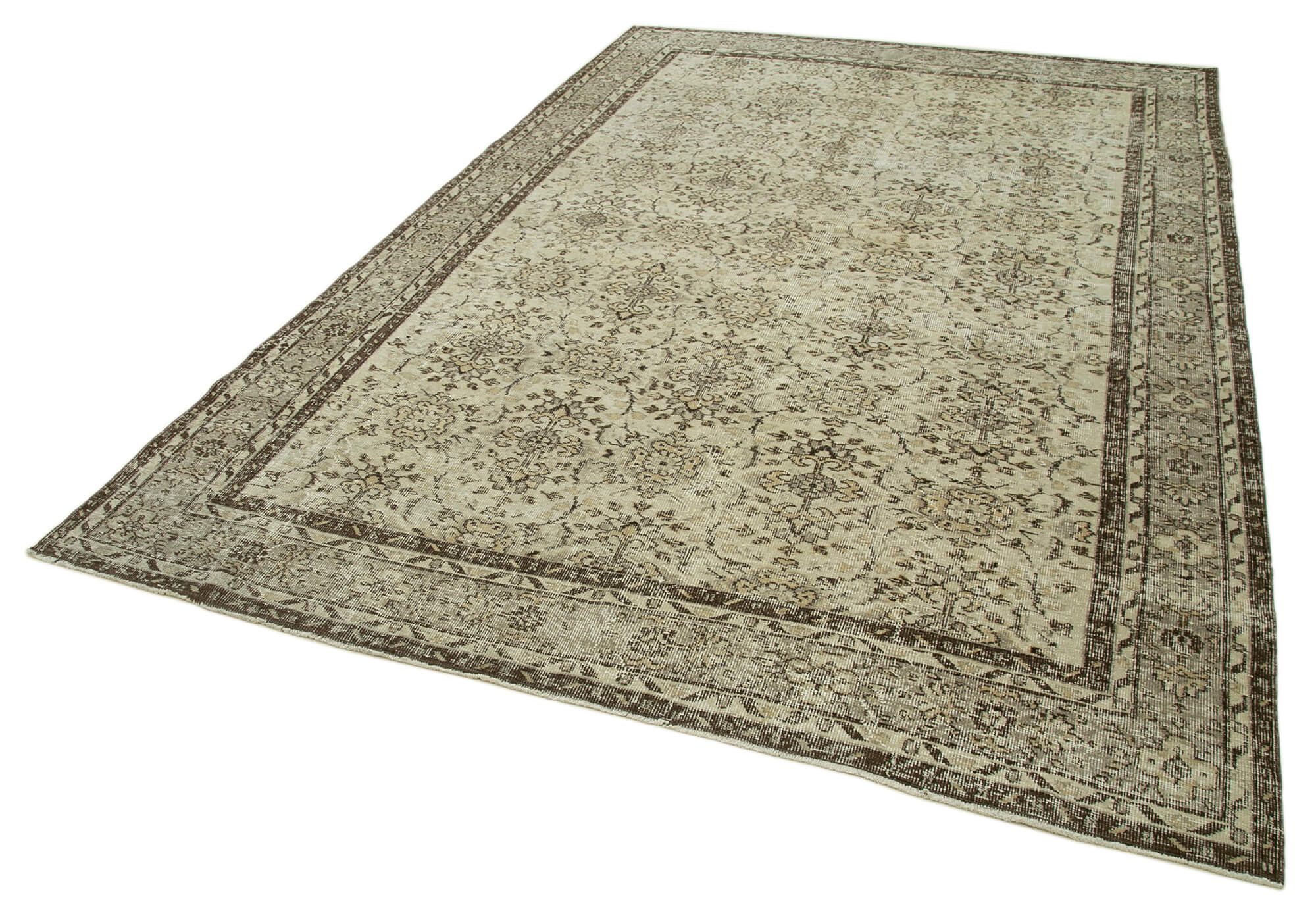 Handmade Wool Area Rug – Vintage Cotton Rug, Turkish Wool, Beige Classic Living Room Carpet 6'10"x10'