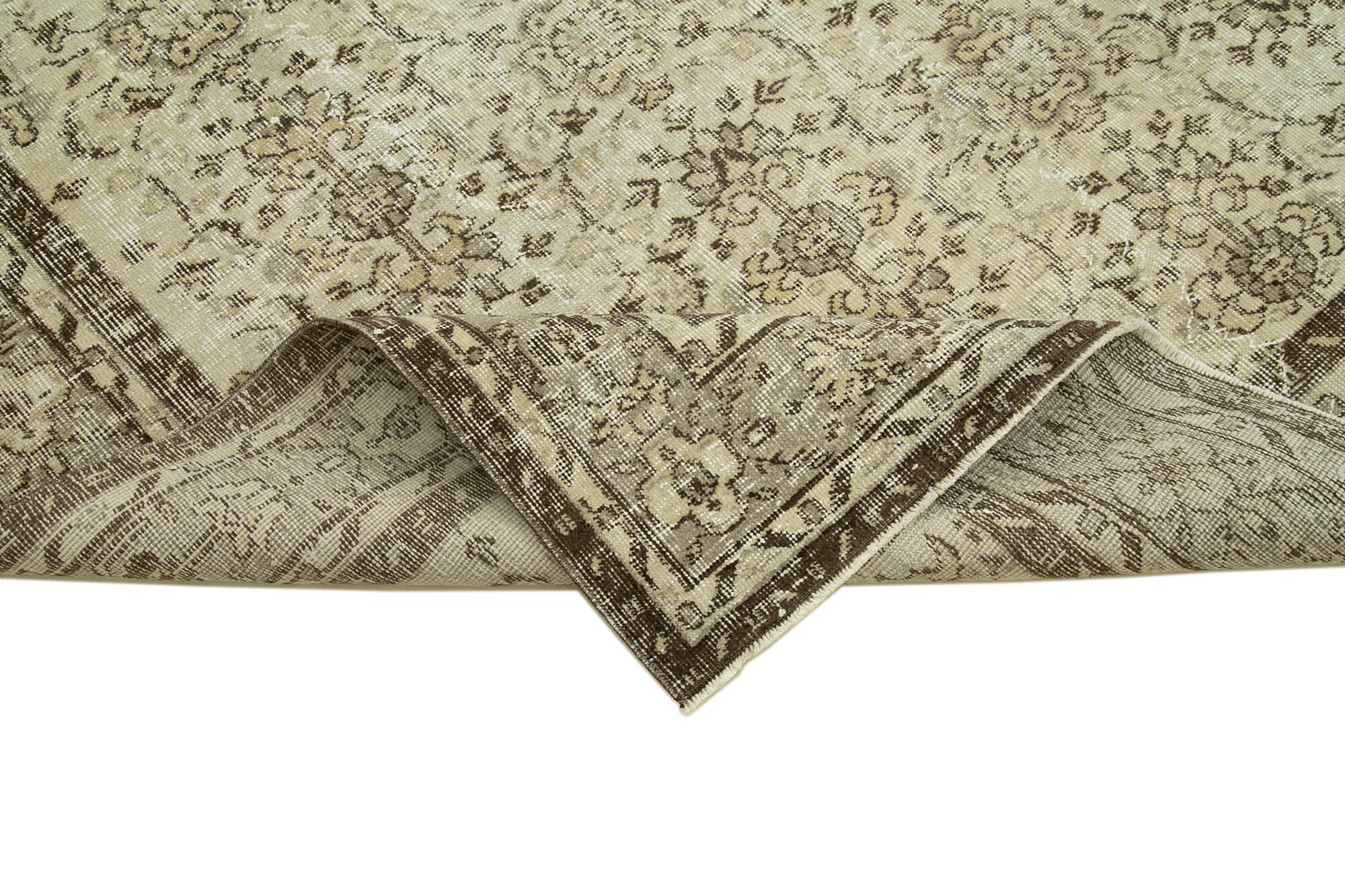 Handmade Wool Area Rug – Vintage Cotton Rug, Turkish Wool, Beige Classic Living Room Carpet 6'10"x10'