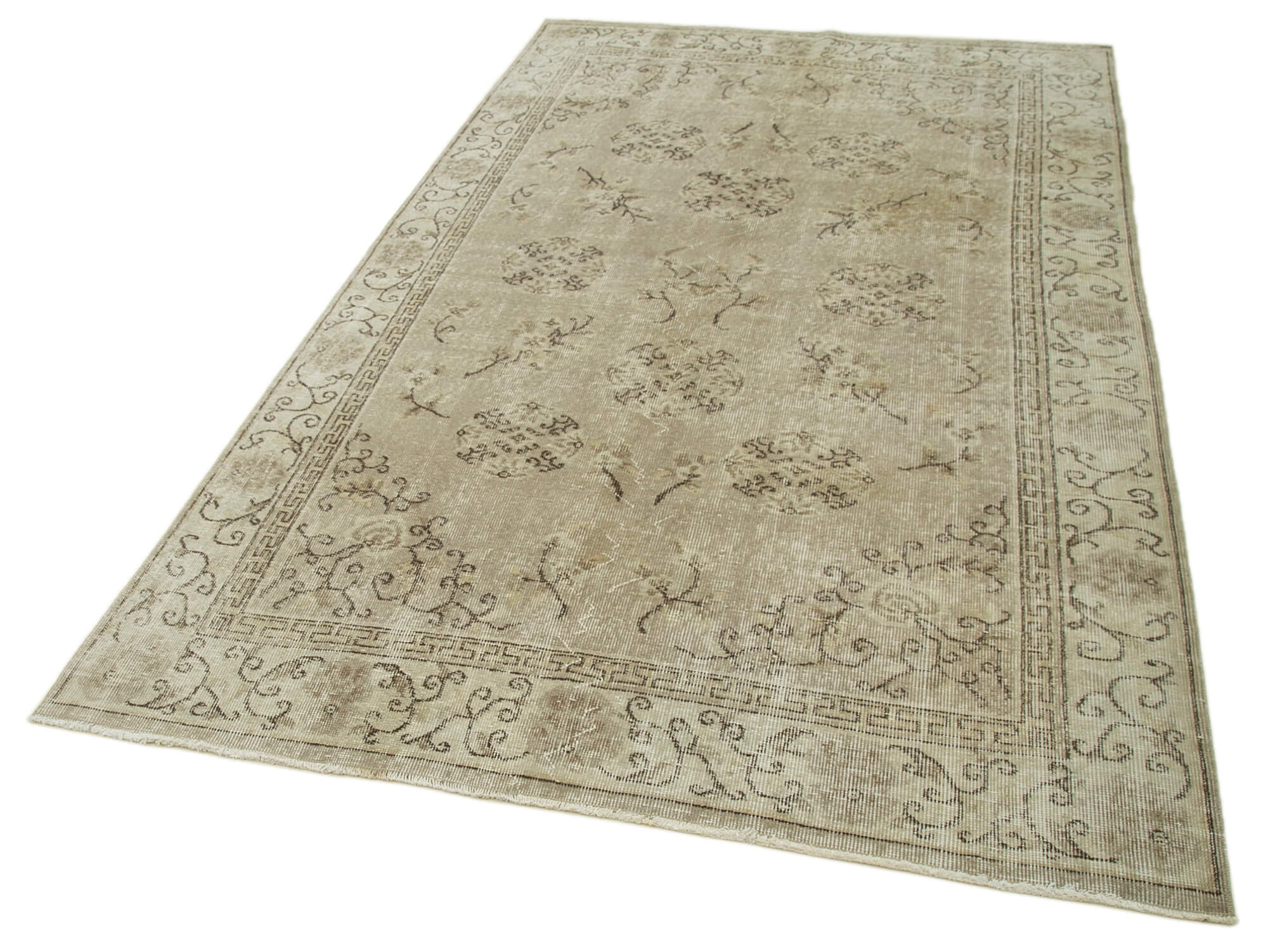 Handmade Wool Area Rug – Vintage Cotton Rug Beige 5'1''x8'4'' Rustic Style