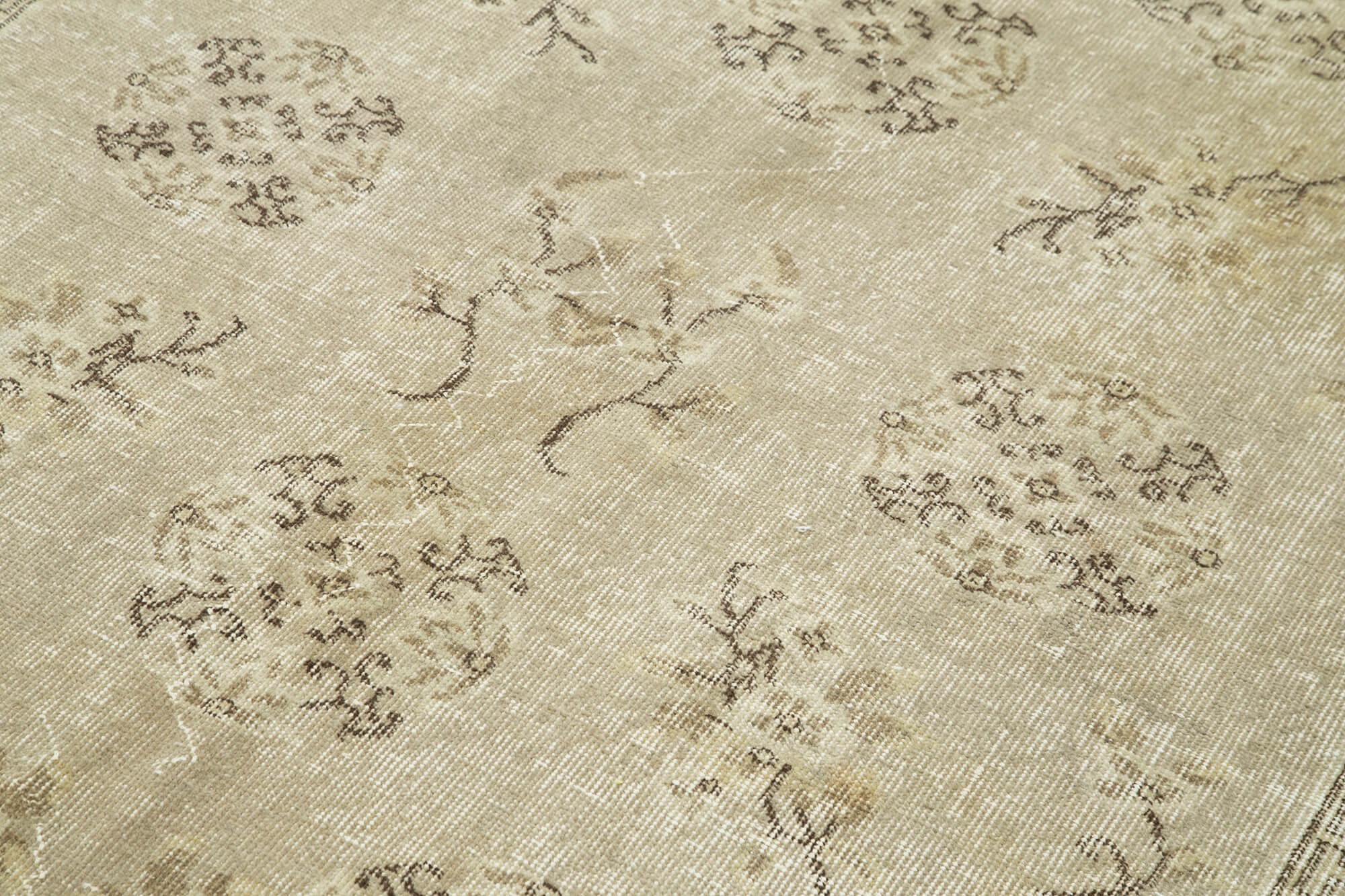 Handmade Wool Area Rug – Vintage Cotton Rug Beige 5'1''x8'4'' Rustic Style