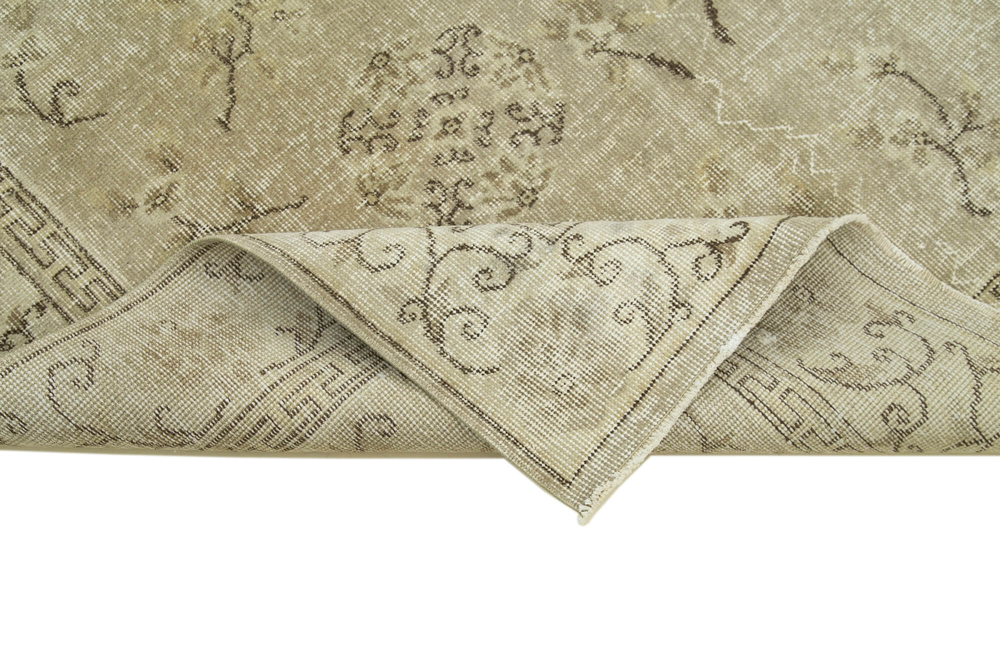 Handmade Wool Area Rug – Vintage Cotton Rug Beige 5'1''x8'4'' Rustic Style