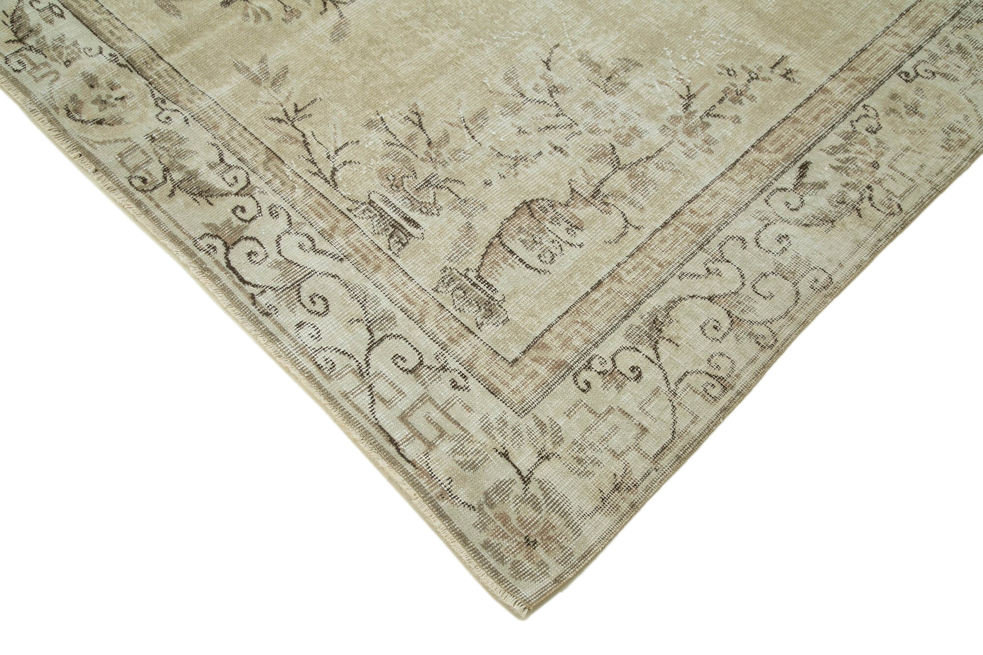Vintage Handmade Area Rug – Beige Turkish Vintage Carpet, Hand Woven Cotton Wool