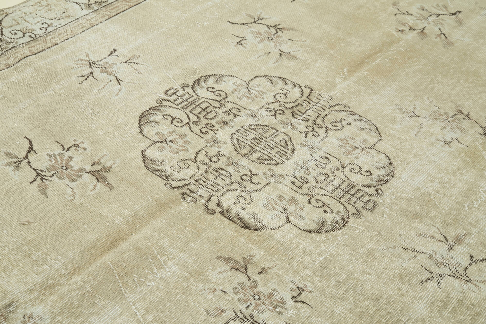 Vintage Handmade Area Rug – Beige Turkish Vintage Carpet, Hand Woven Cotton Wool
