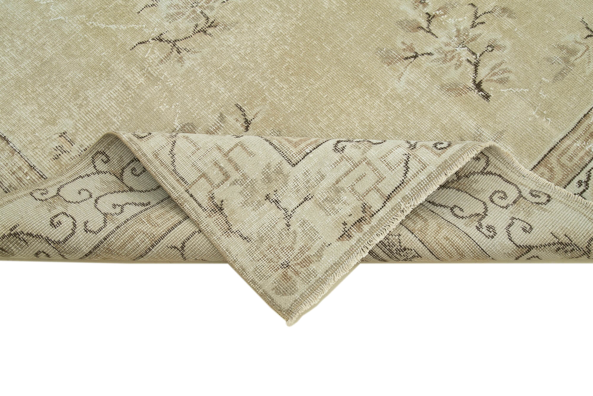 Vintage Handmade Area Rug – Beige Turkish Vintage Carpet, Hand Woven Cotton Wool