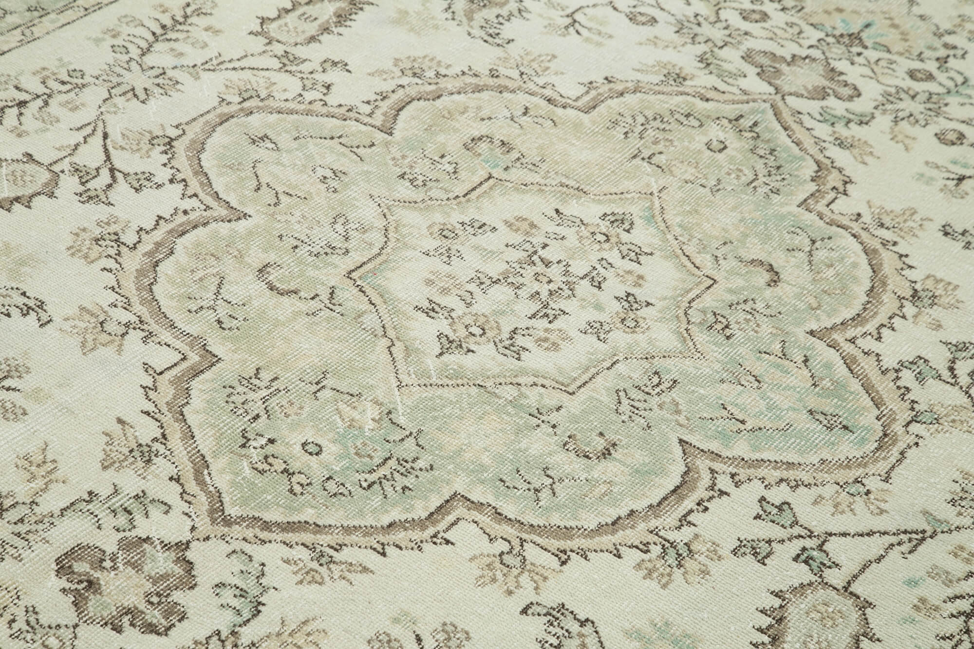 Handmade Area Rug – Vintage Cotton Wool Neutral Beige Turkish Carpet 6'7''x10'
