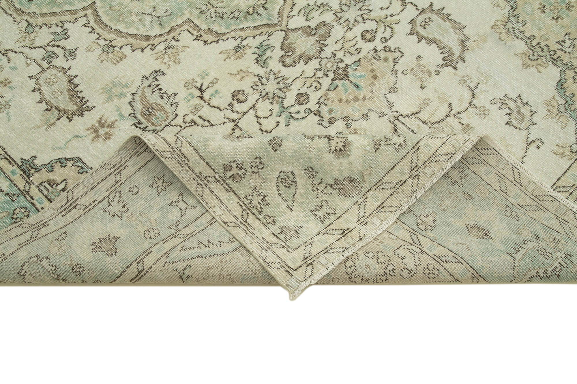 Handmade Area Rug – Vintage Cotton Wool Neutral Beige Turkish Carpet 6'7''x10'