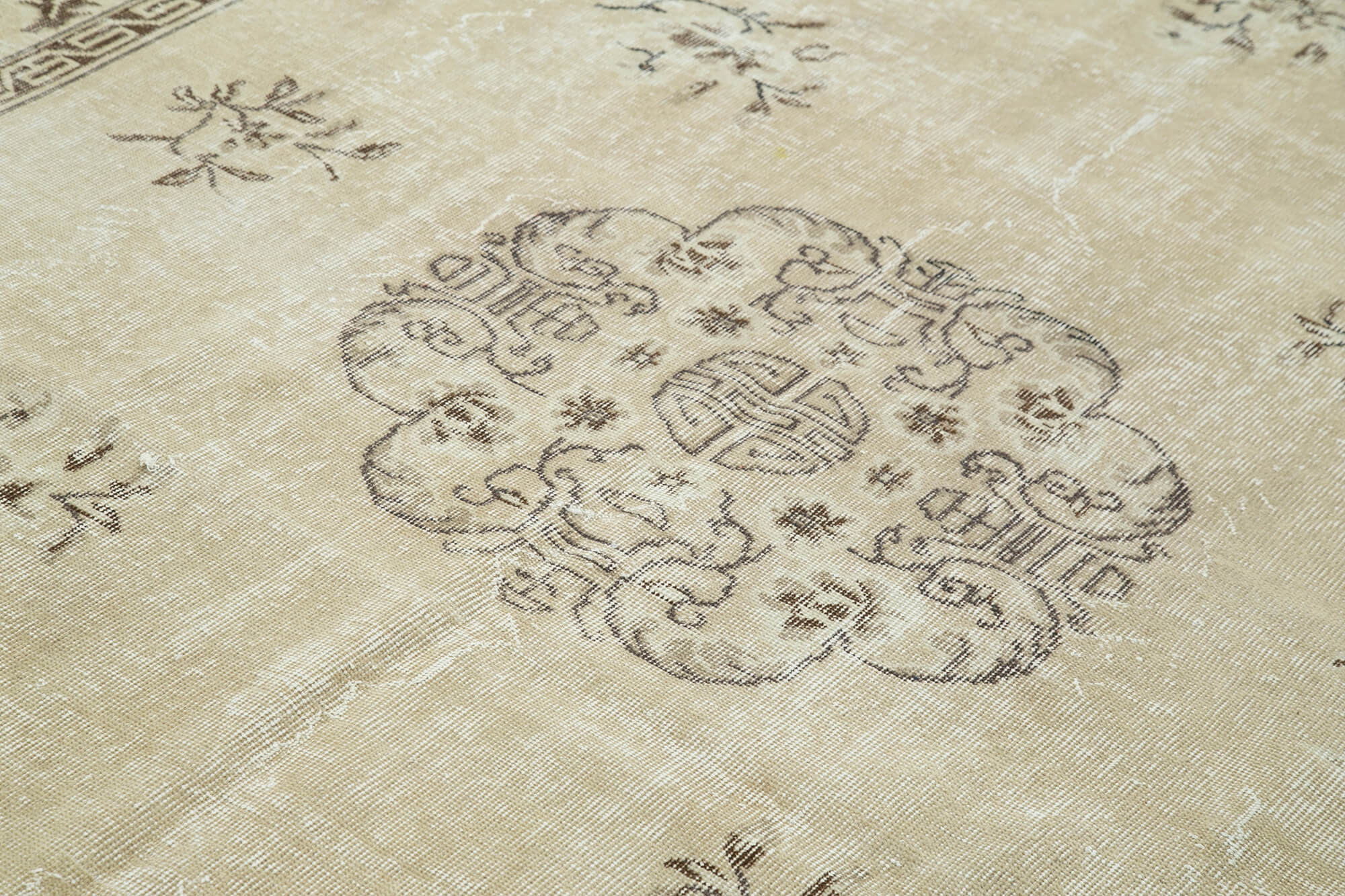 Handmade Wool Area Rug – Vintage Cotton Rug Beige 6'10''x9'9'' Classic Living Room Carpet