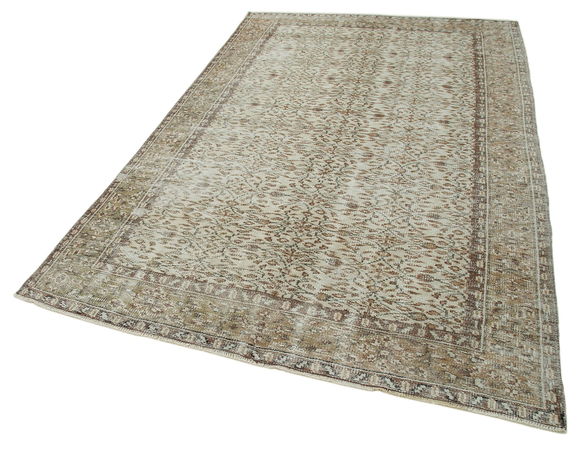 Handmade Wool Area Rug – Vintage Cotton Rug | Beige 5'7'' x 8'11'' Durable Floor Covering