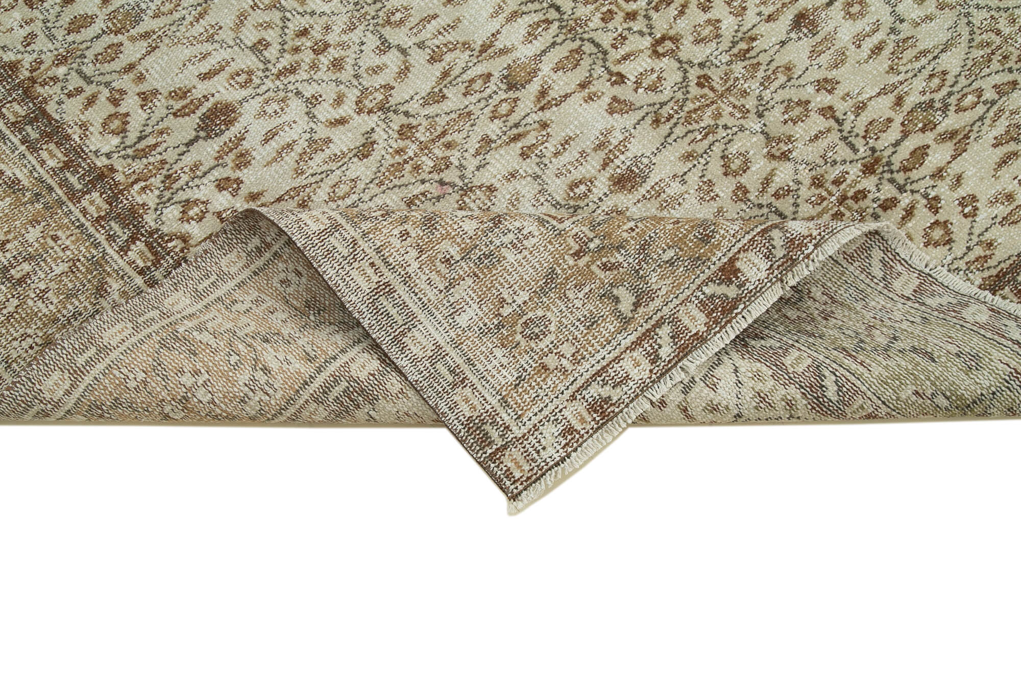 Handmade Wool Area Rug – Vintage Cotton Rug | Beige 5'7'' x 8'11'' Durable Floor Covering