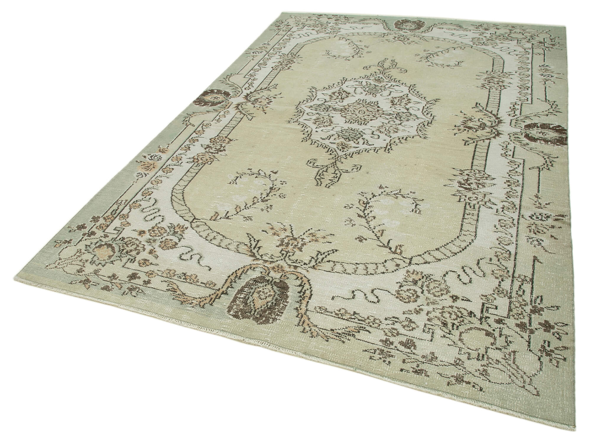 Handmade Wool Area Rug | Traditional Hand Knotted Turkish Vintage Rug | Beige Cotton