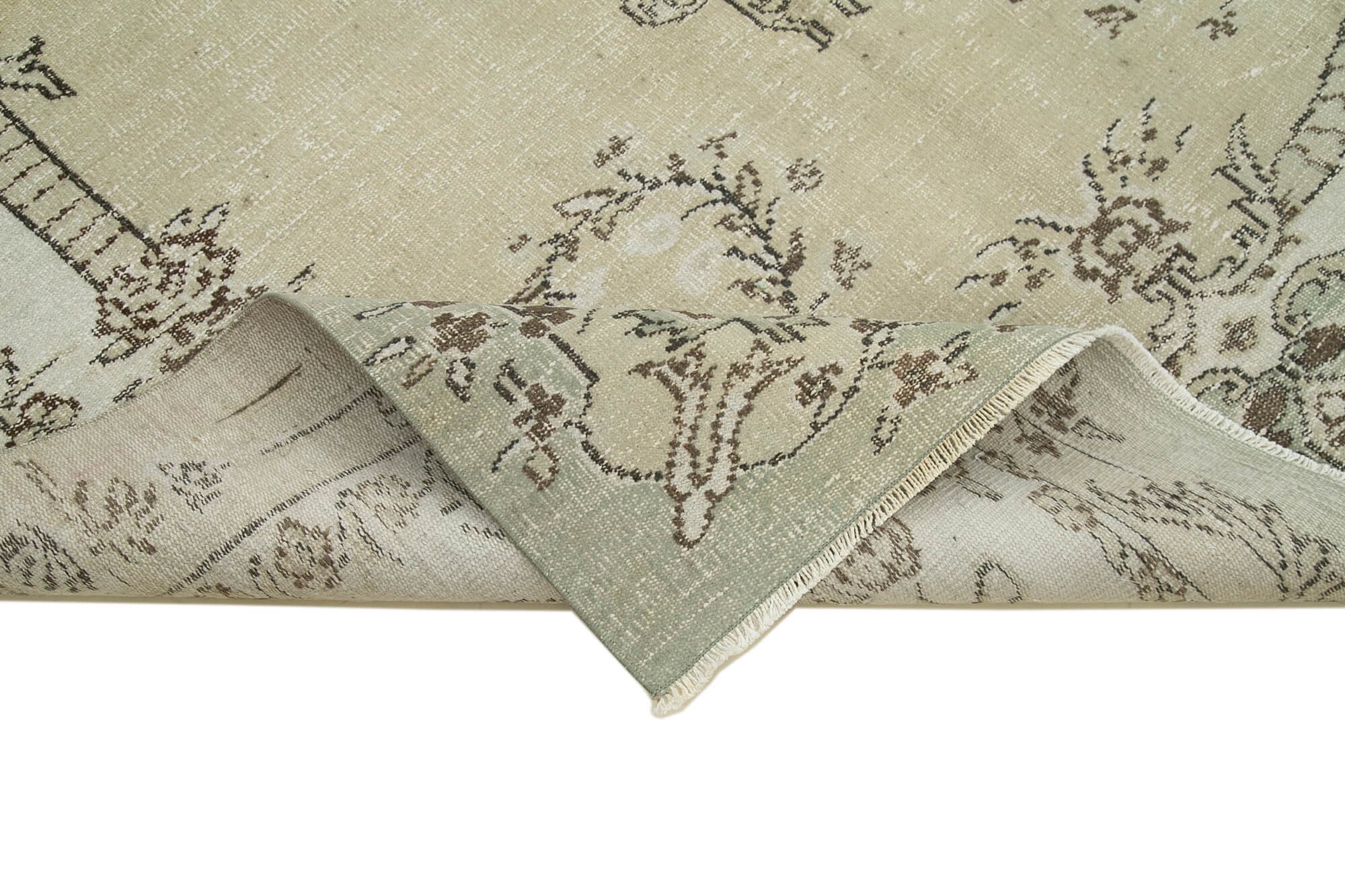Handmade Wool Area Rug | Traditional Hand Knotted Turkish Vintage Rug | Beige Cotton