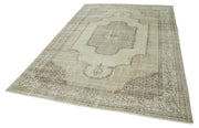 Handmade Wool Area Rug - Vintage Cotton Rug 6'8'' x 10'1'' Beige Classic Style