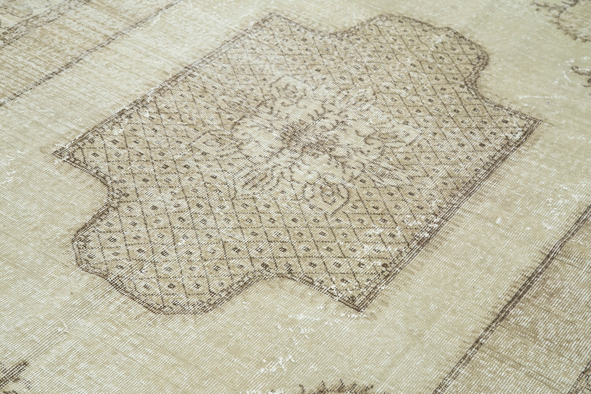 Handmade Wool Area Rug - Vintage Cotton Rug 6'8'' x 10'1'' Beige Classic Style