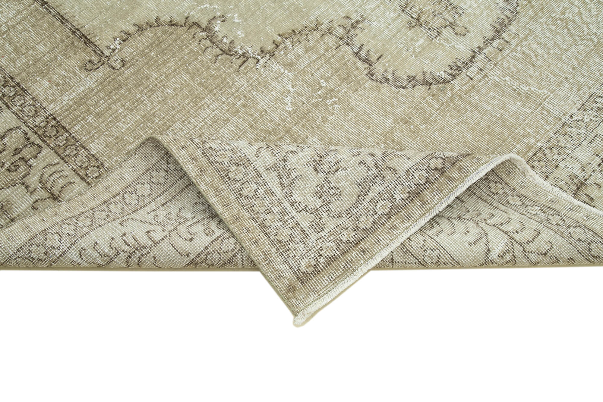 Handmade Wool Area Rug - Vintage Cotton Rug 6'8'' x 10'1'' Beige Classic Style