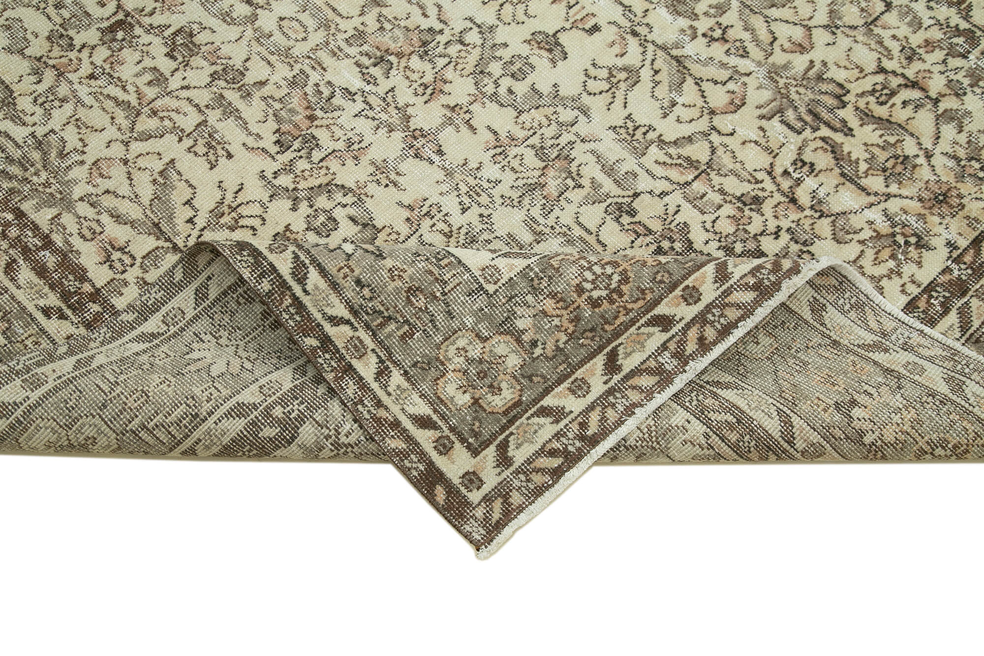 Handmade Wool Area Rug – Vintage Cotton Rug, Beige Turkish Wool Carpet 6'9''x10'