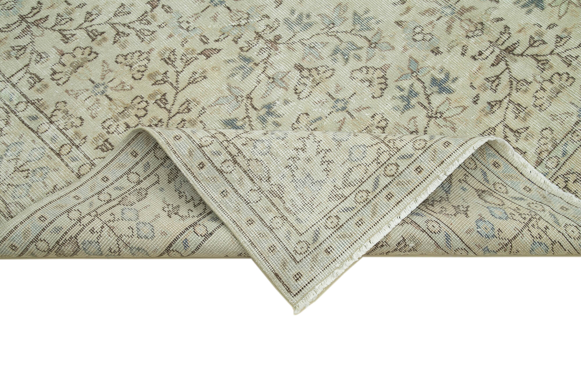 Handmade Wool Area Rug – Vintage Cotton Rug 6'8'' x 10'1'' Beige Classic Style