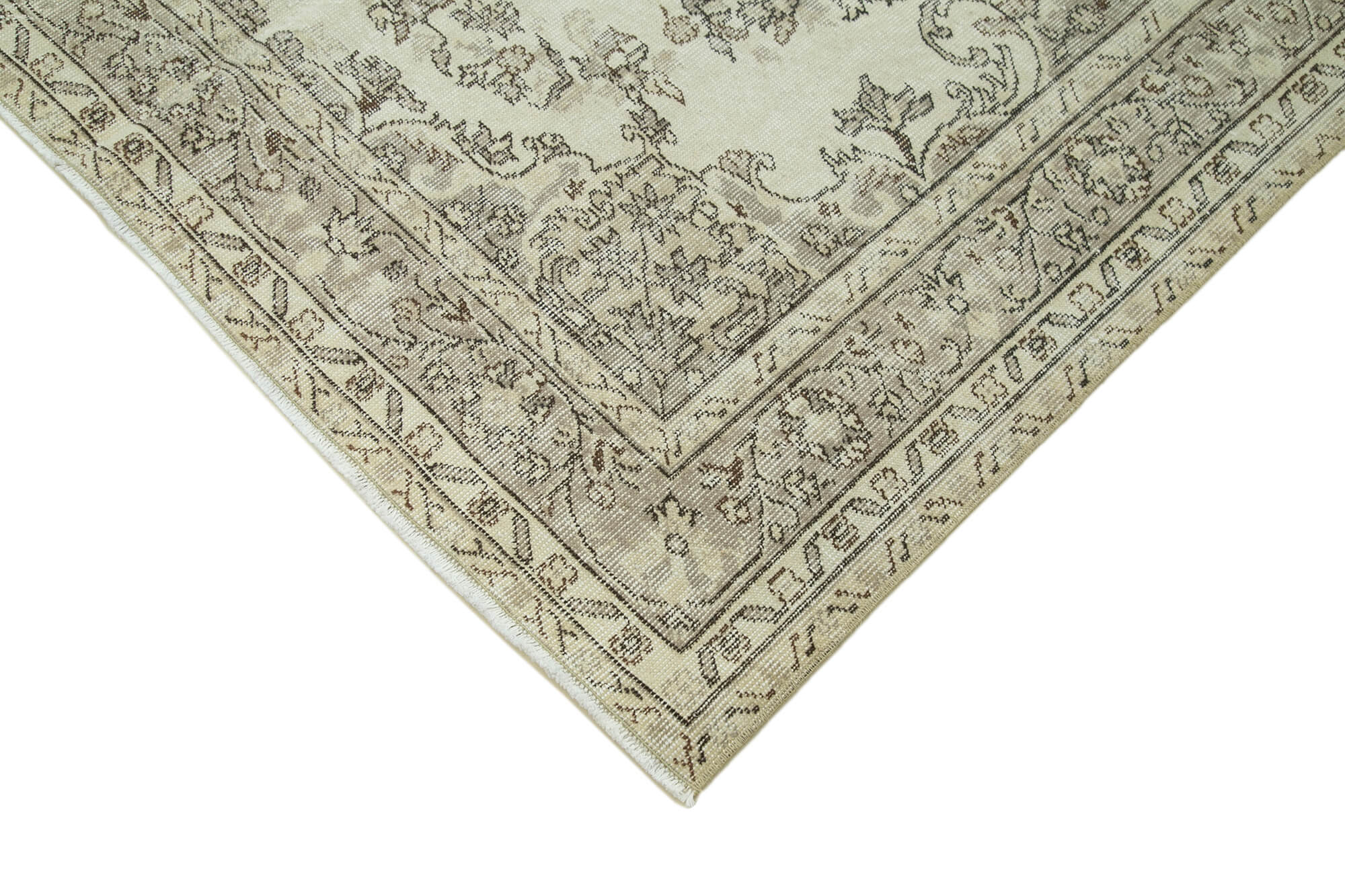 Handmade Vintage Area Rug – Beige Cotton Wool, Turkish Hand Knotted Carpet 5'7''x8'10''