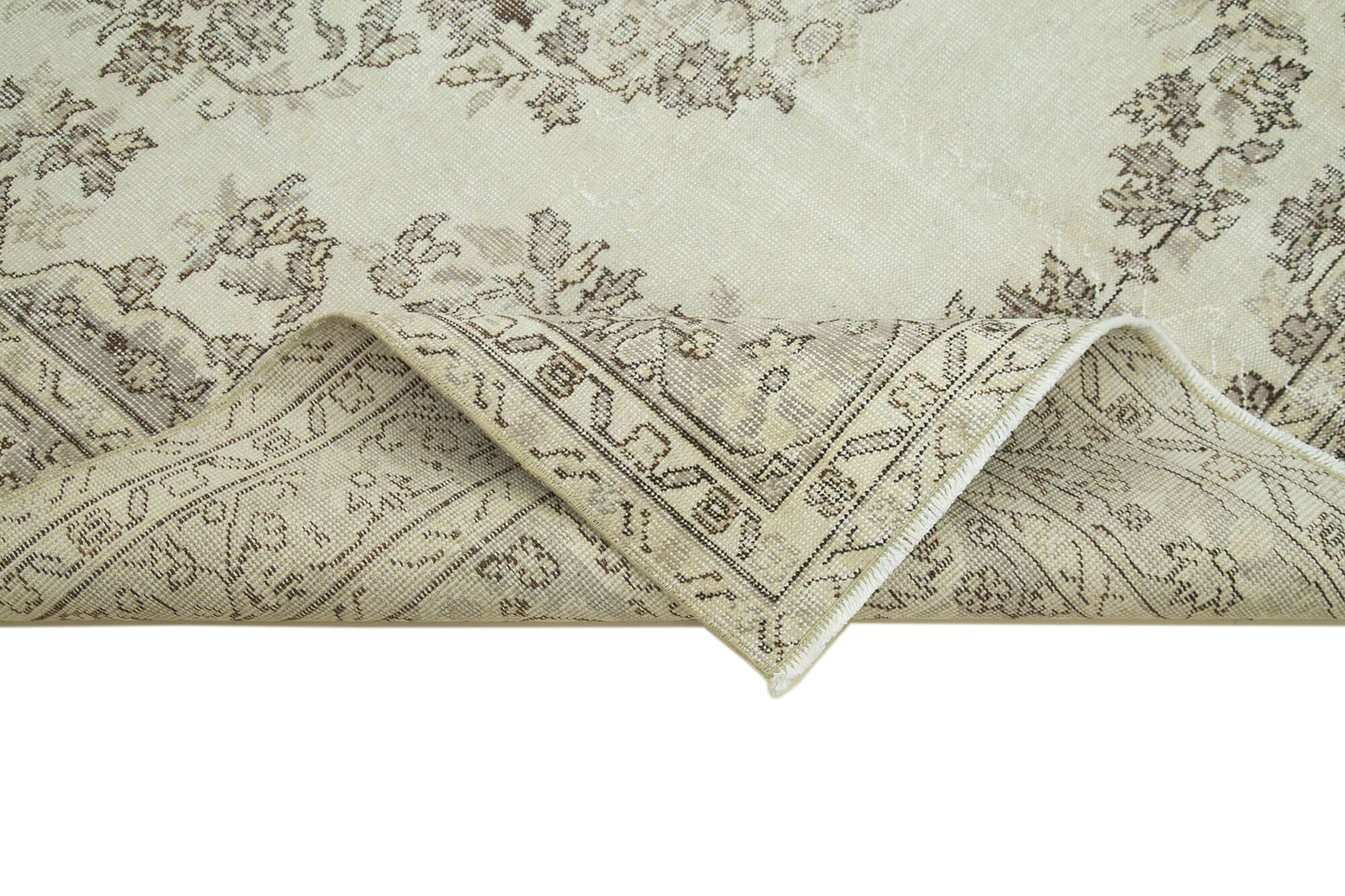 Handmade Vintage Area Rug – Beige Cotton Wool, Turkish Hand Knotted Carpet 5'7''x8'10''
