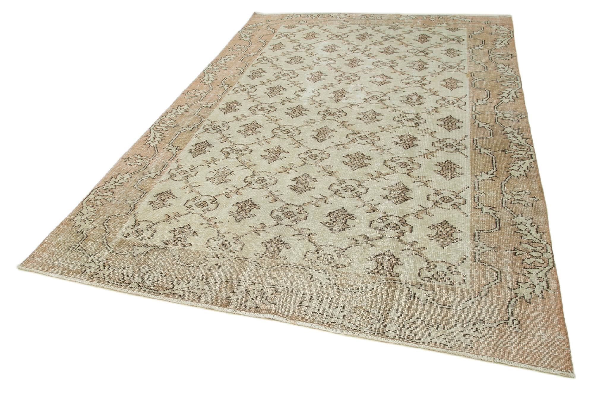 Vintage Handmade Area Rug - Beige Wool Cotton 6x9 Turkish Carpet