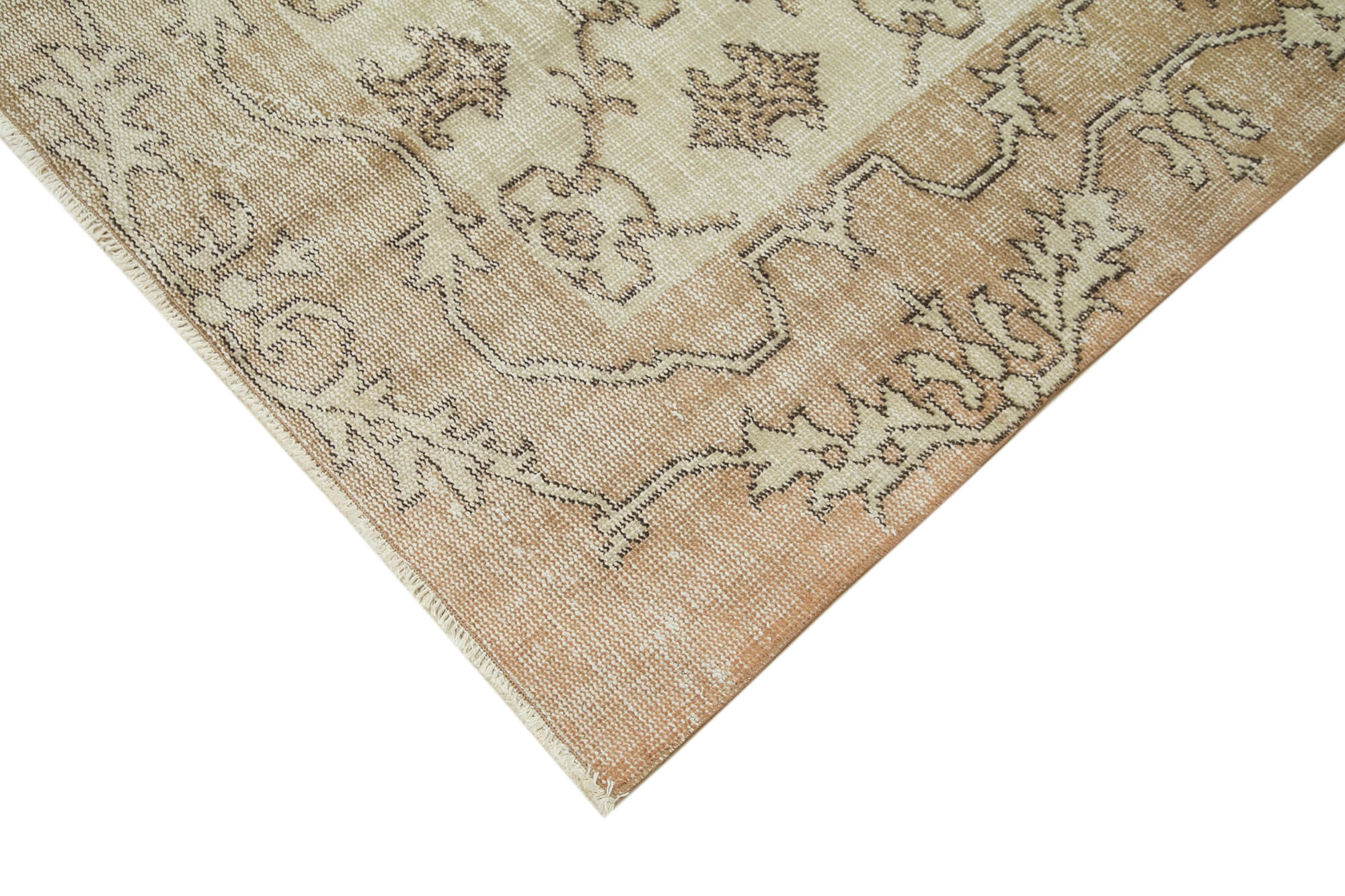 Vintage Handmade Area Rug - Beige Wool Cotton 6x9 Turkish Carpet