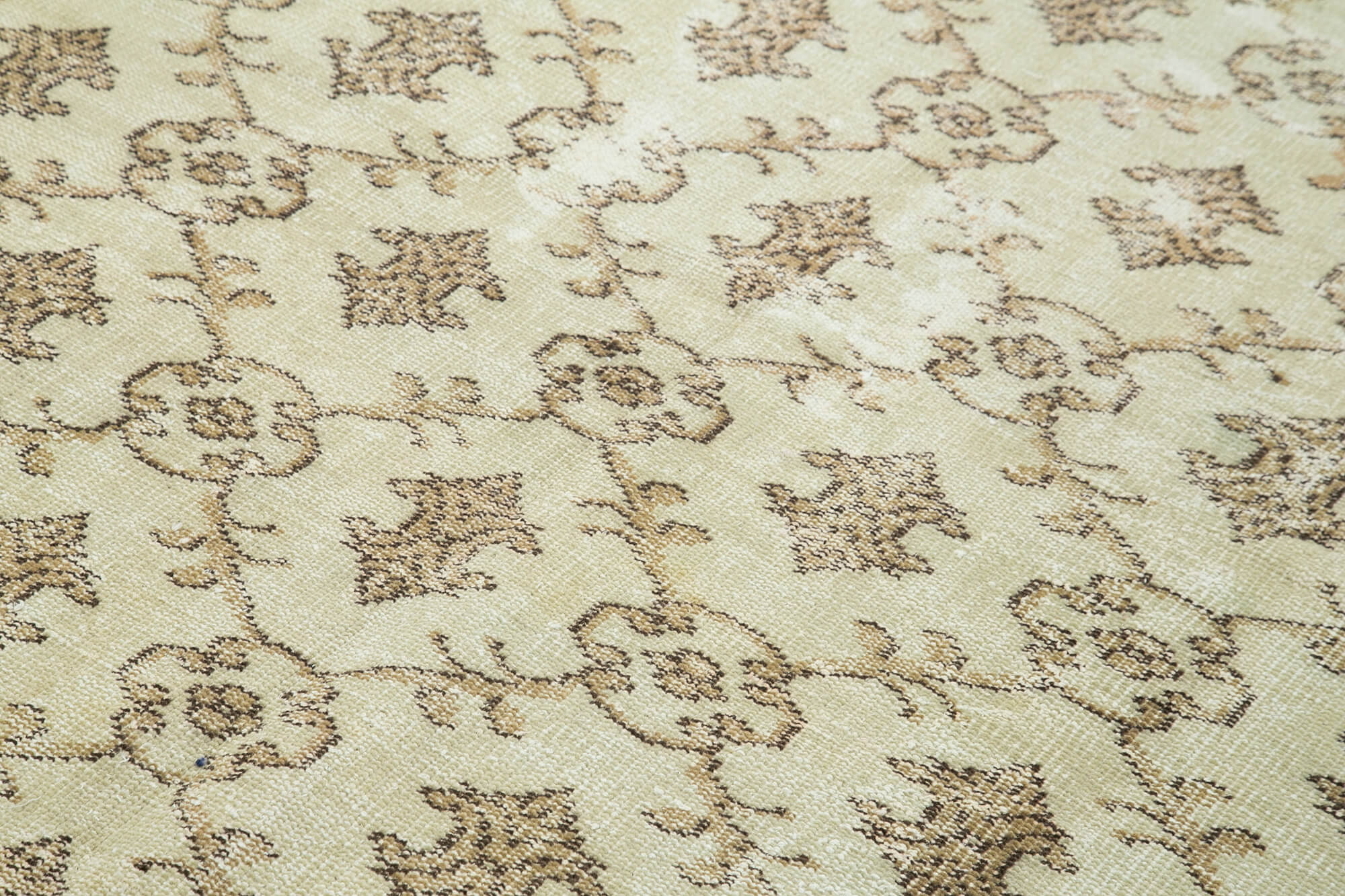 Vintage Handmade Area Rug - Beige Wool Cotton 6x9 Turkish Carpet