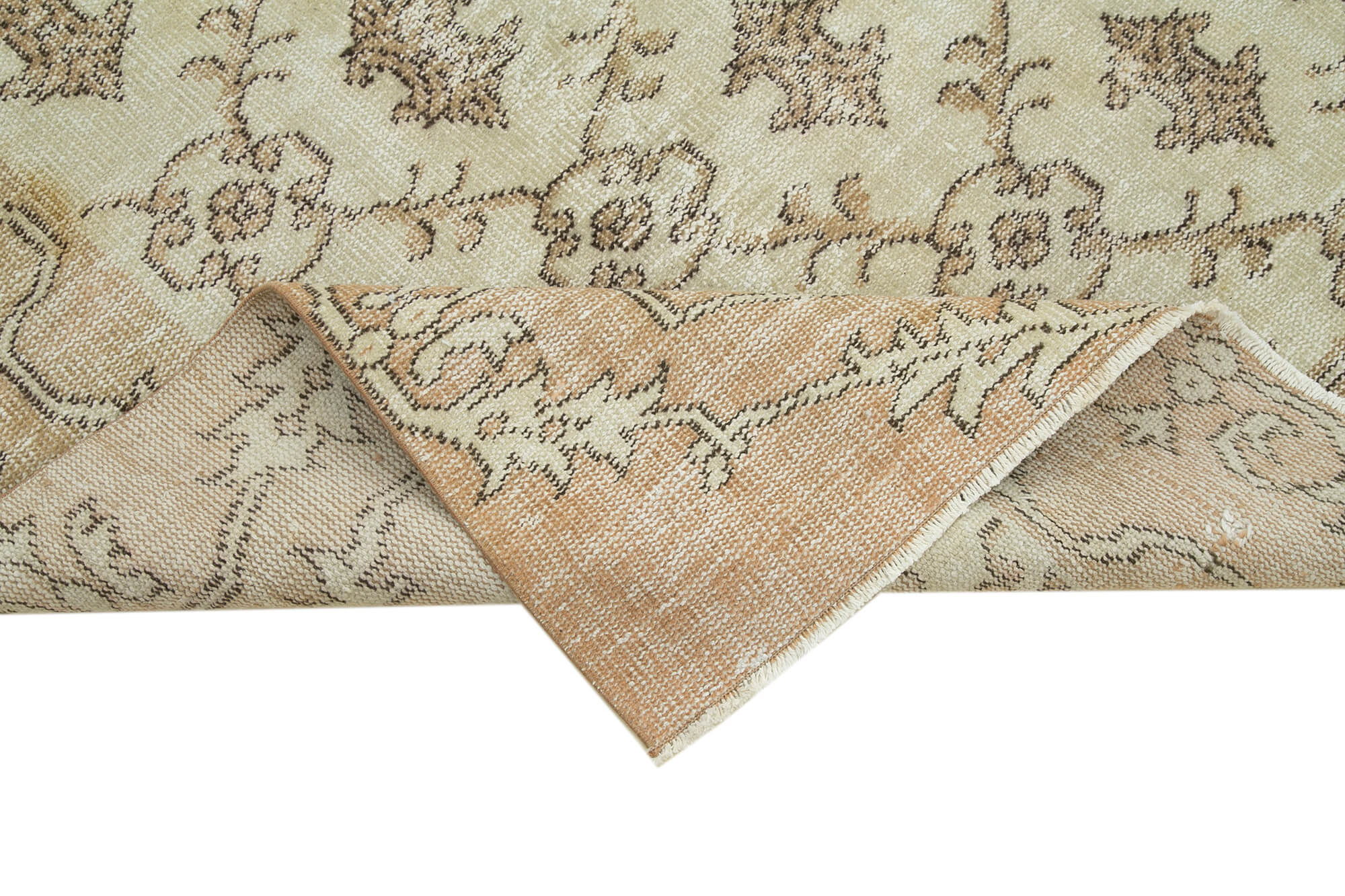 Vintage Handmade Area Rug - Beige Wool Cotton 6x9 Turkish Carpet