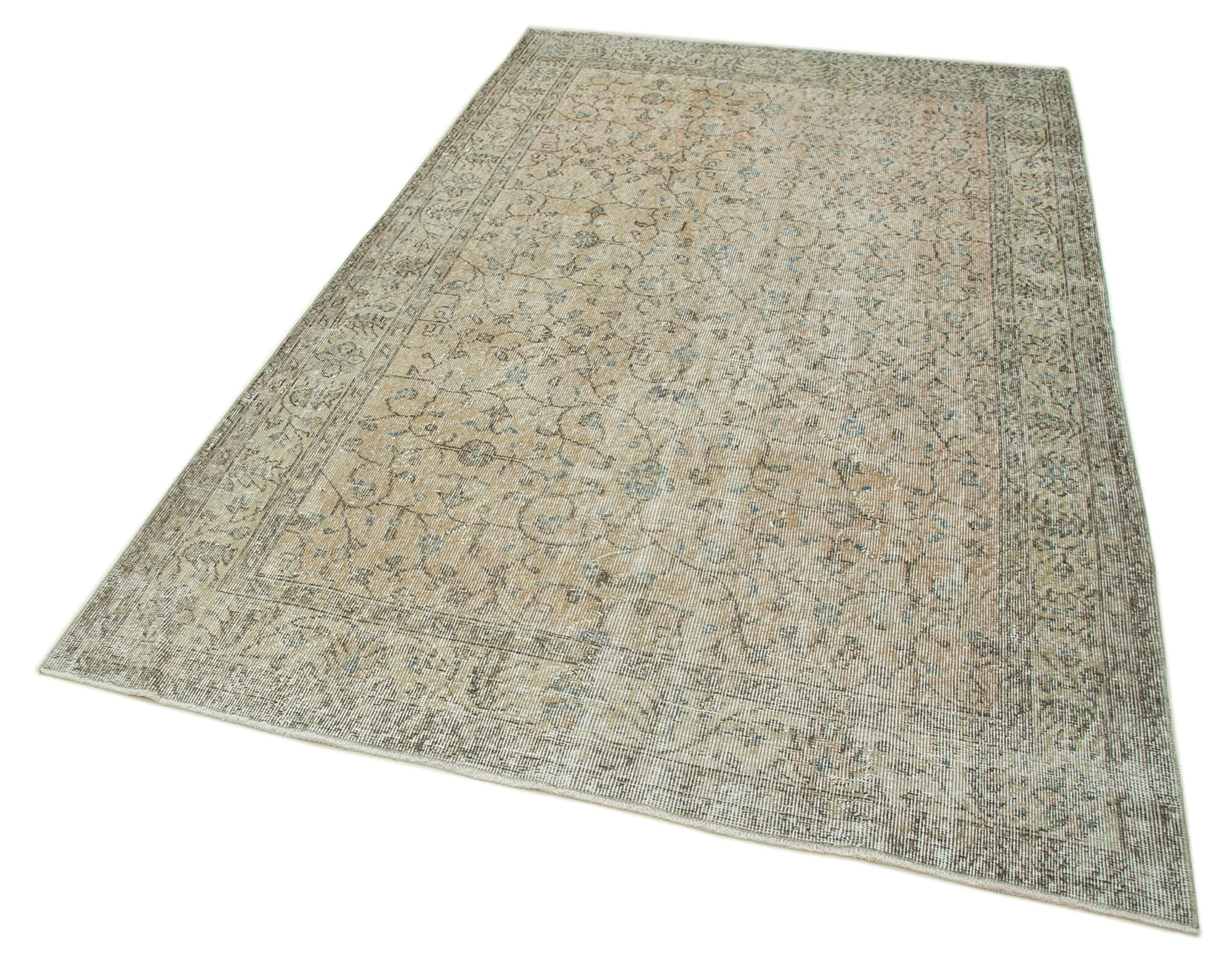Vintage Cotton Wool Rug – Handmade Area Rug 5'3'' x 8'6'' Beige Classic Carpet