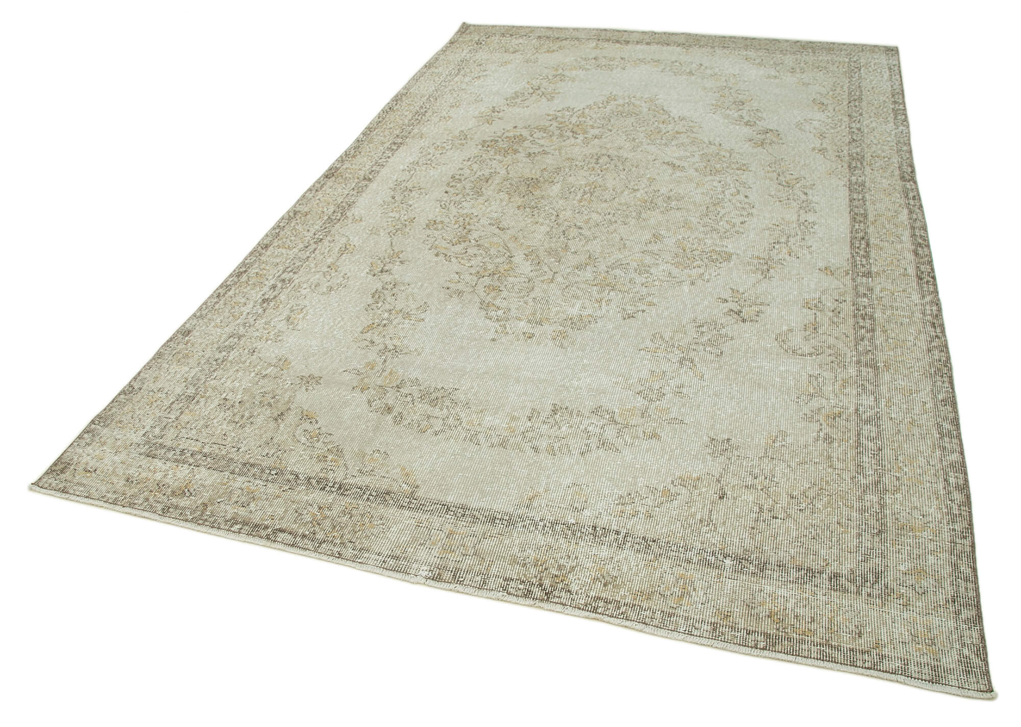 Handmade Wool Area Rug - Vintage Cotton Rug Beige 6'2''x10'1'' Durable Cotton Weave