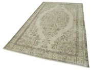 Handmade Wool Area Rug - Vintage Cotton Rug, Beige Area Carpet 5'7" x 9'7"