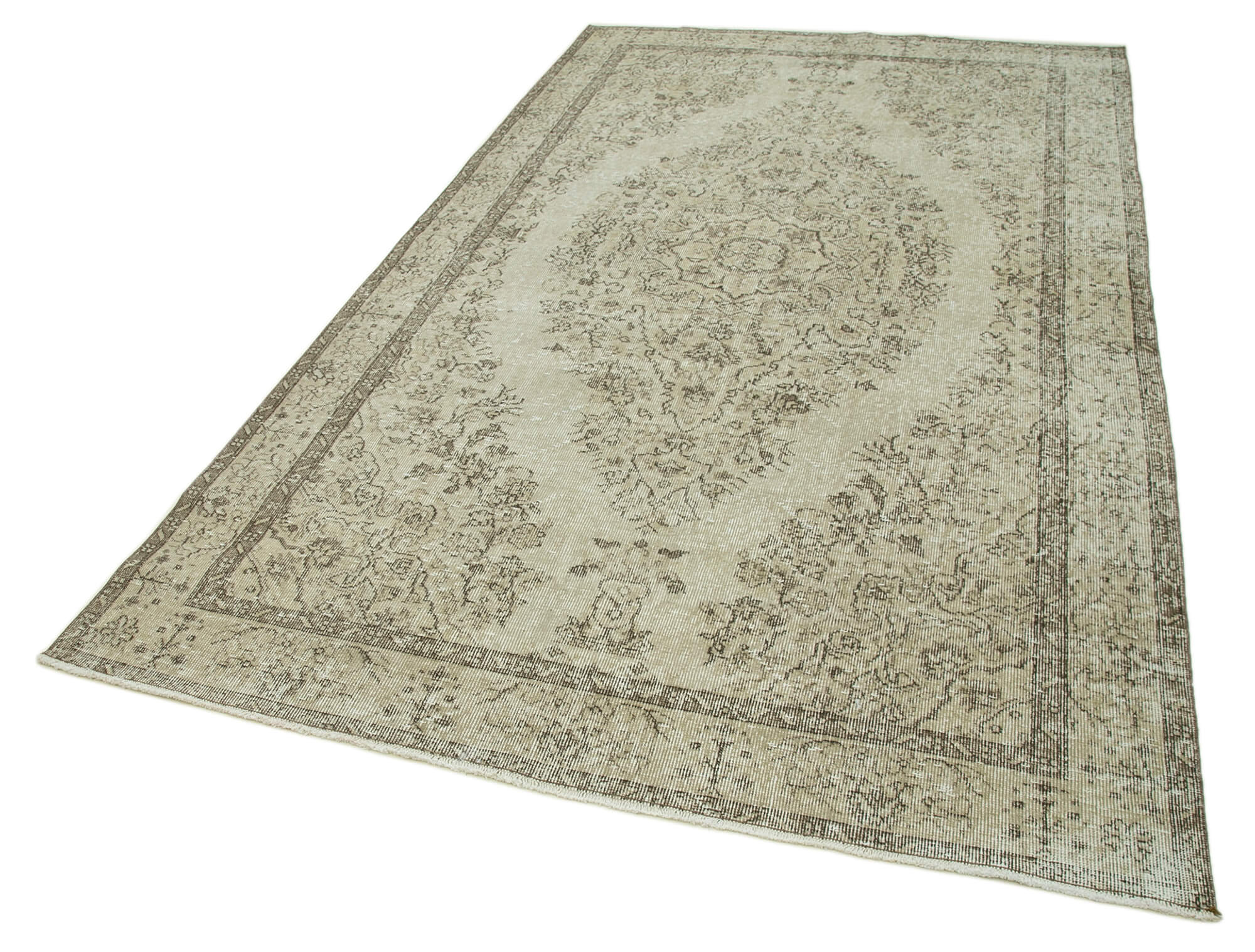 Handmade Wool Area Rug - Vintage Cotton Rug, Beige Area Carpet 5'7" x 9'7"