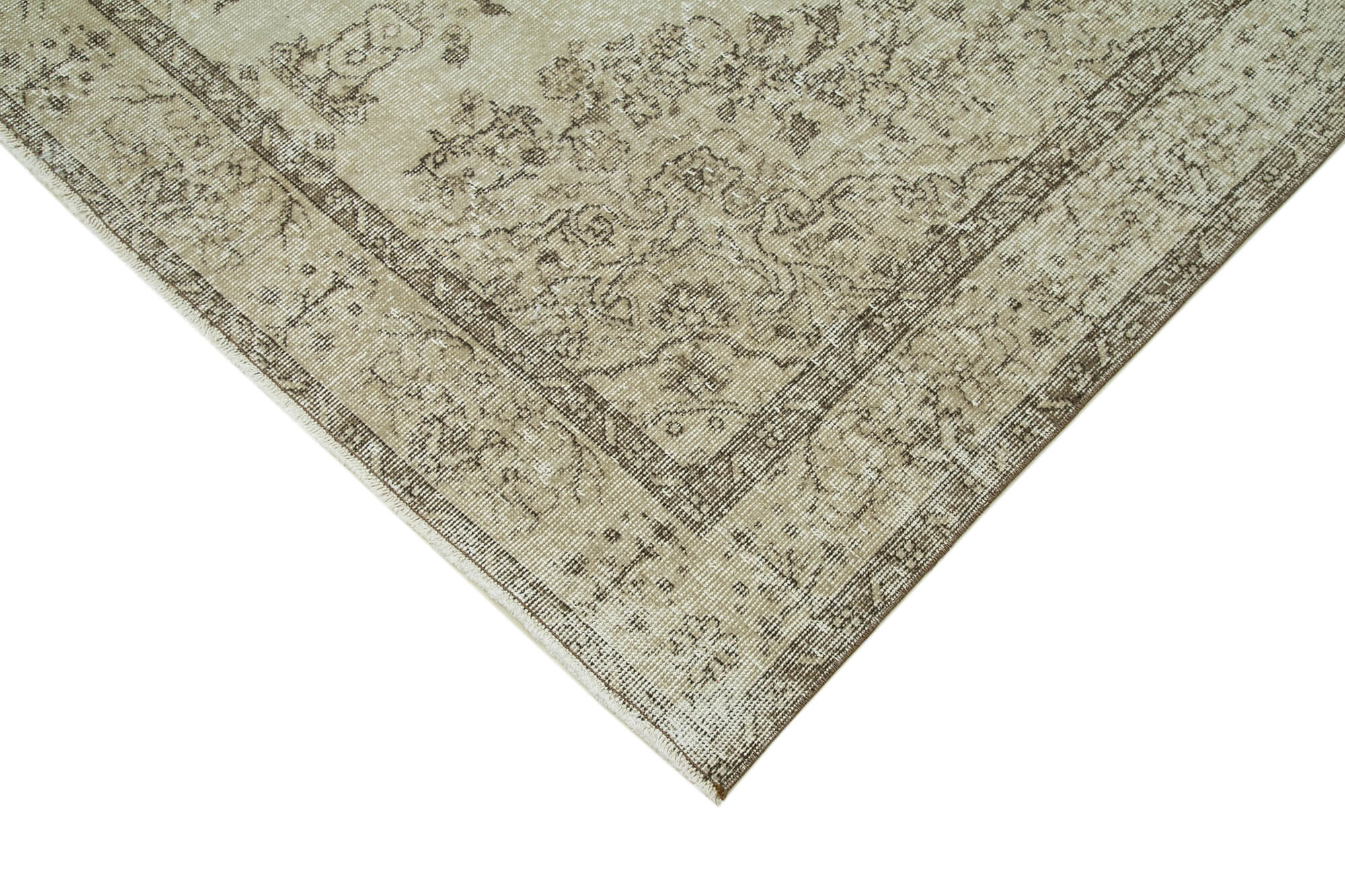 Handmade Wool Area Rug - Vintage Cotton Rug, Beige Area Carpet 5'7" x 9'7"
