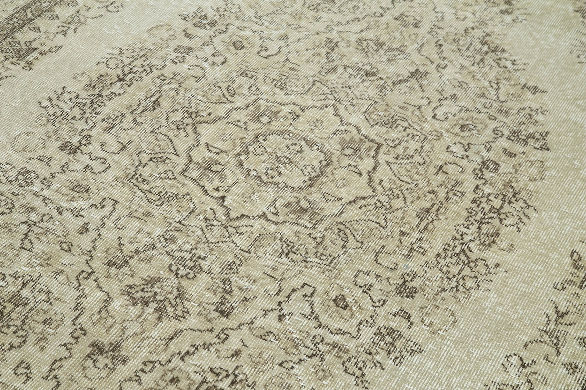 Handmade Wool Area Rug - Vintage Cotton Rug, Beige Area Carpet 5'7" x 9'7"