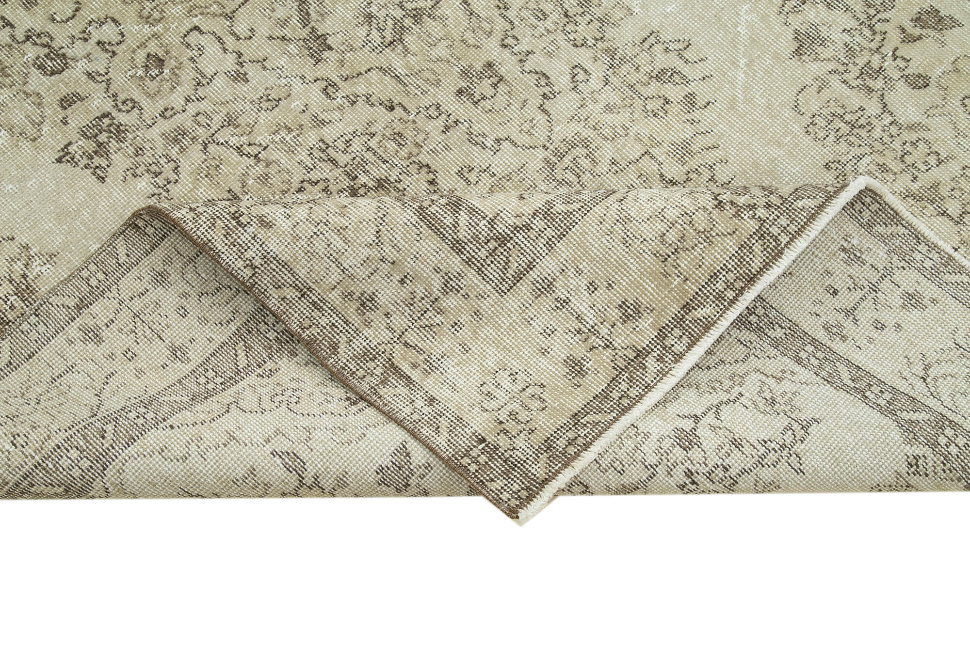 Handmade Wool Area Rug - Vintage Cotton Rug, Beige Area Carpet 5'7" x 9'7"
