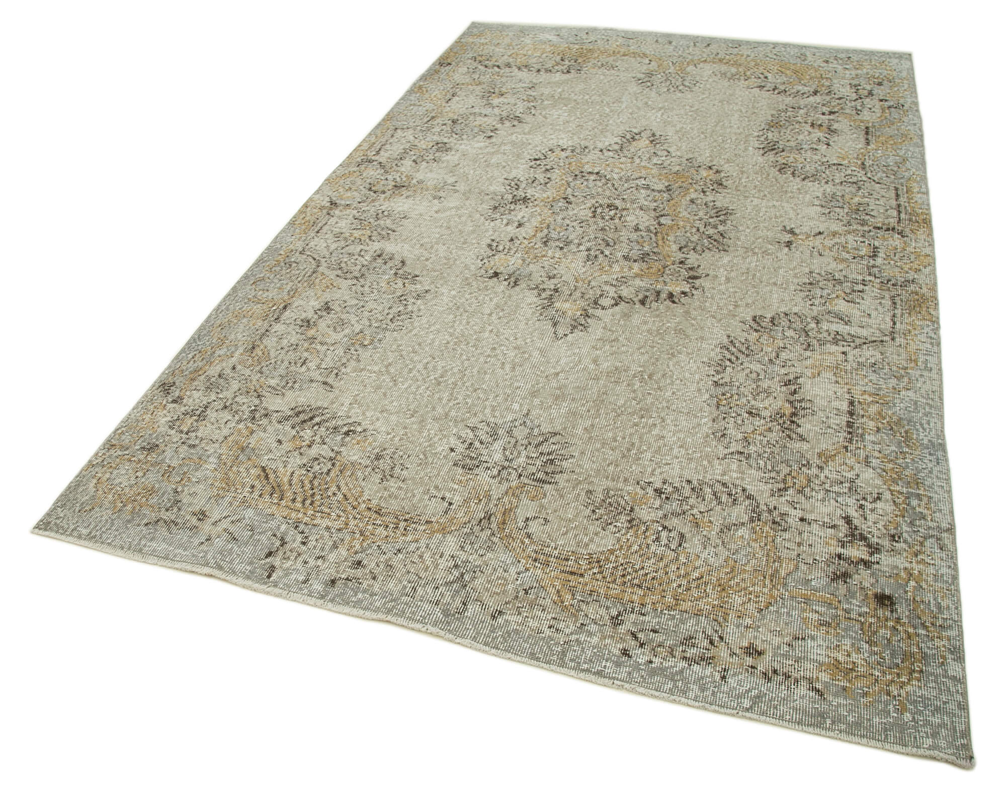 Vintage Handmade Area Rug – Turkish Cotton Wool Carpet 5'5''x9'6'' Beige Wool Rug