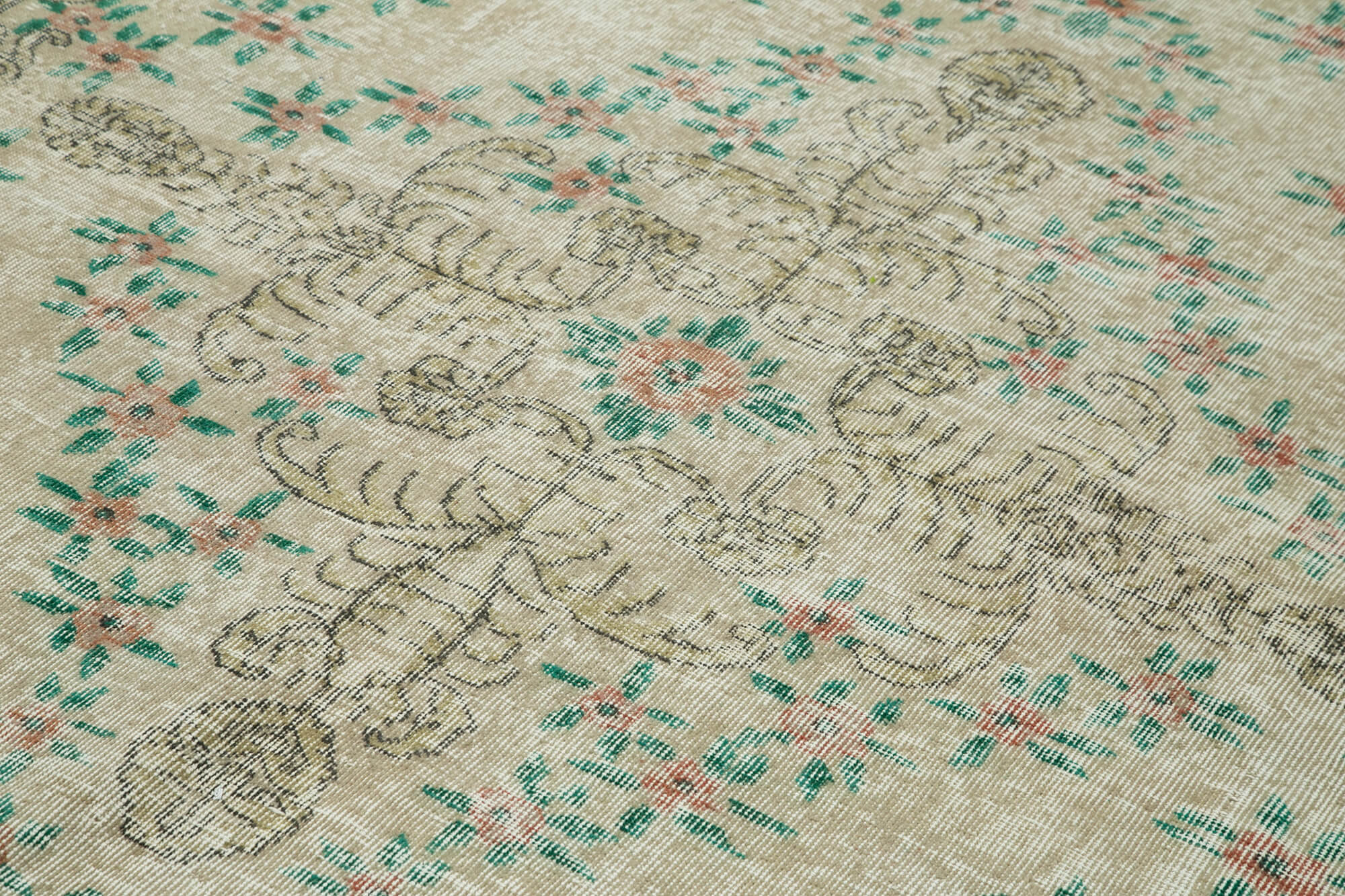 Handmade Wool Area Rug – Vintage Cotton Rug 6x10 Feet | Neutral Beige, Durable Woven Carpet