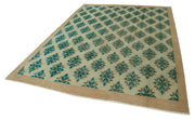 Handmade Wool Area Rug – Vintage Cotton Rug 7'2''x9'6'' | Green Area Carpet