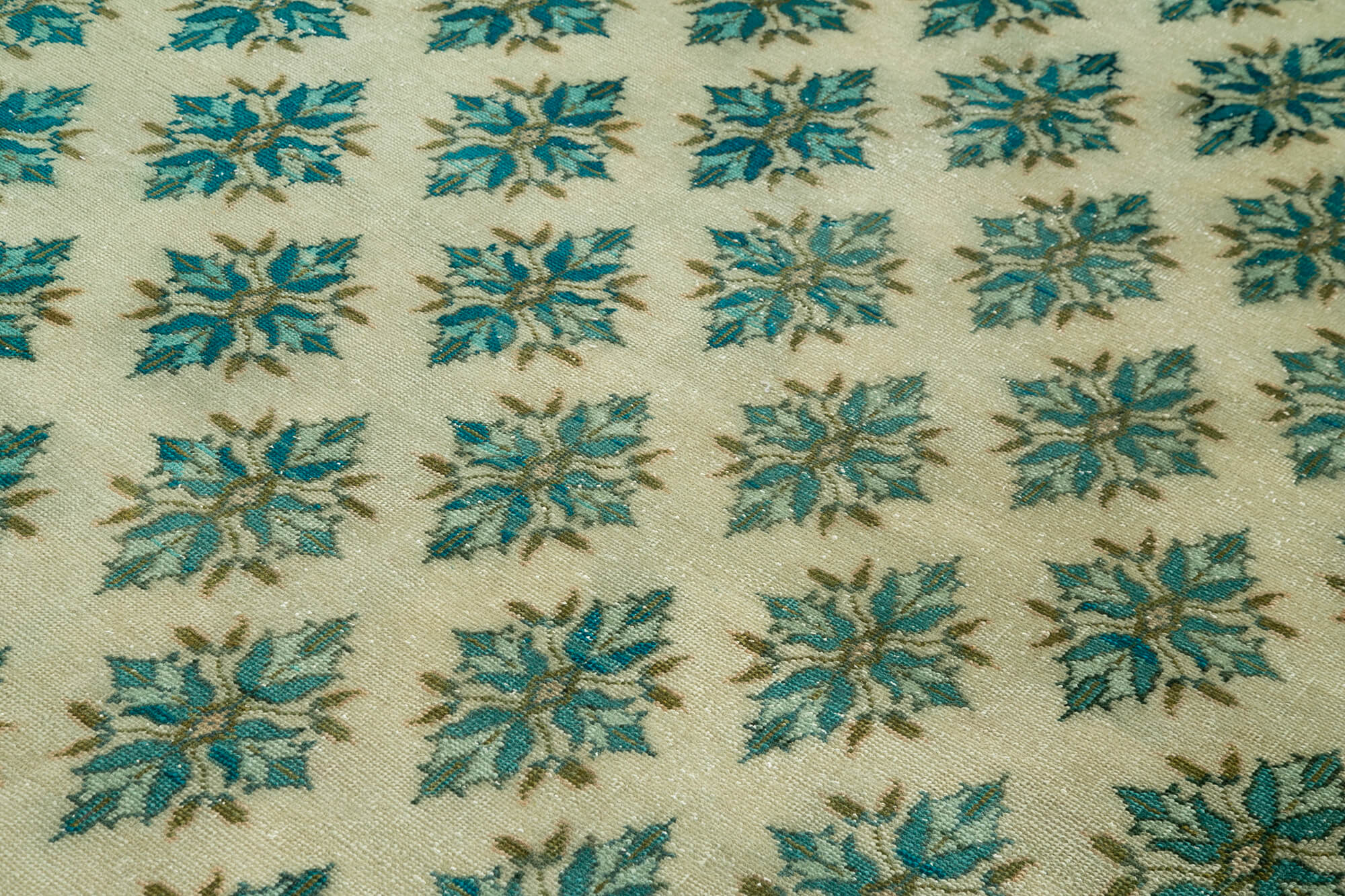 Handmade Wool Area Rug – Vintage Cotton Rug 7'2''x9'6'' | Green Area Carpet