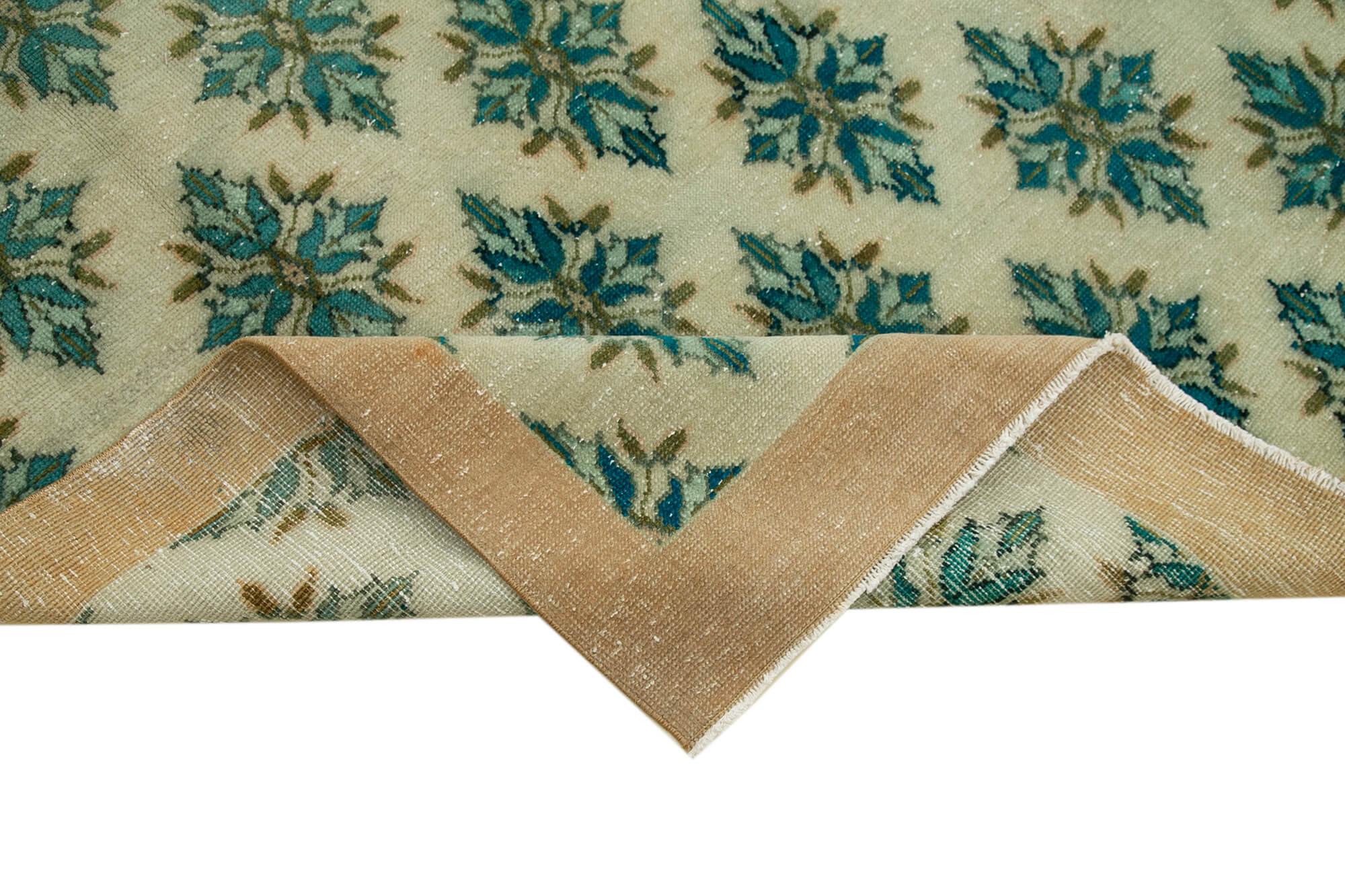 Handmade Wool Area Rug – Vintage Cotton Rug 7'2''x9'6'' | Green Area Carpet