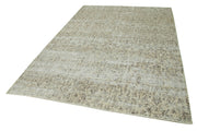 Handmade Vintage Area Rug – Beige Cotton Wool, 6'7" x 9'4" Classic Living Room Carpet