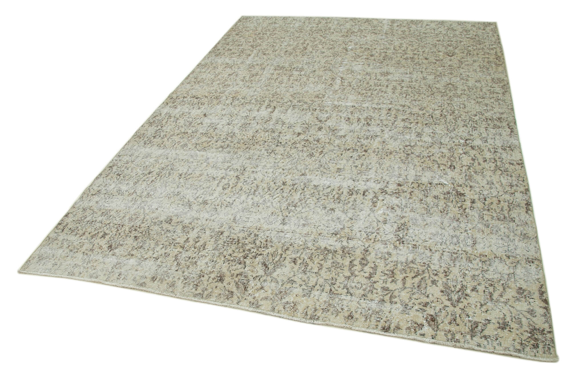 Handmade Vintage Area Rug – Beige Cotton Wool, 6'7" x 9'4" Classic Living Room Carpet