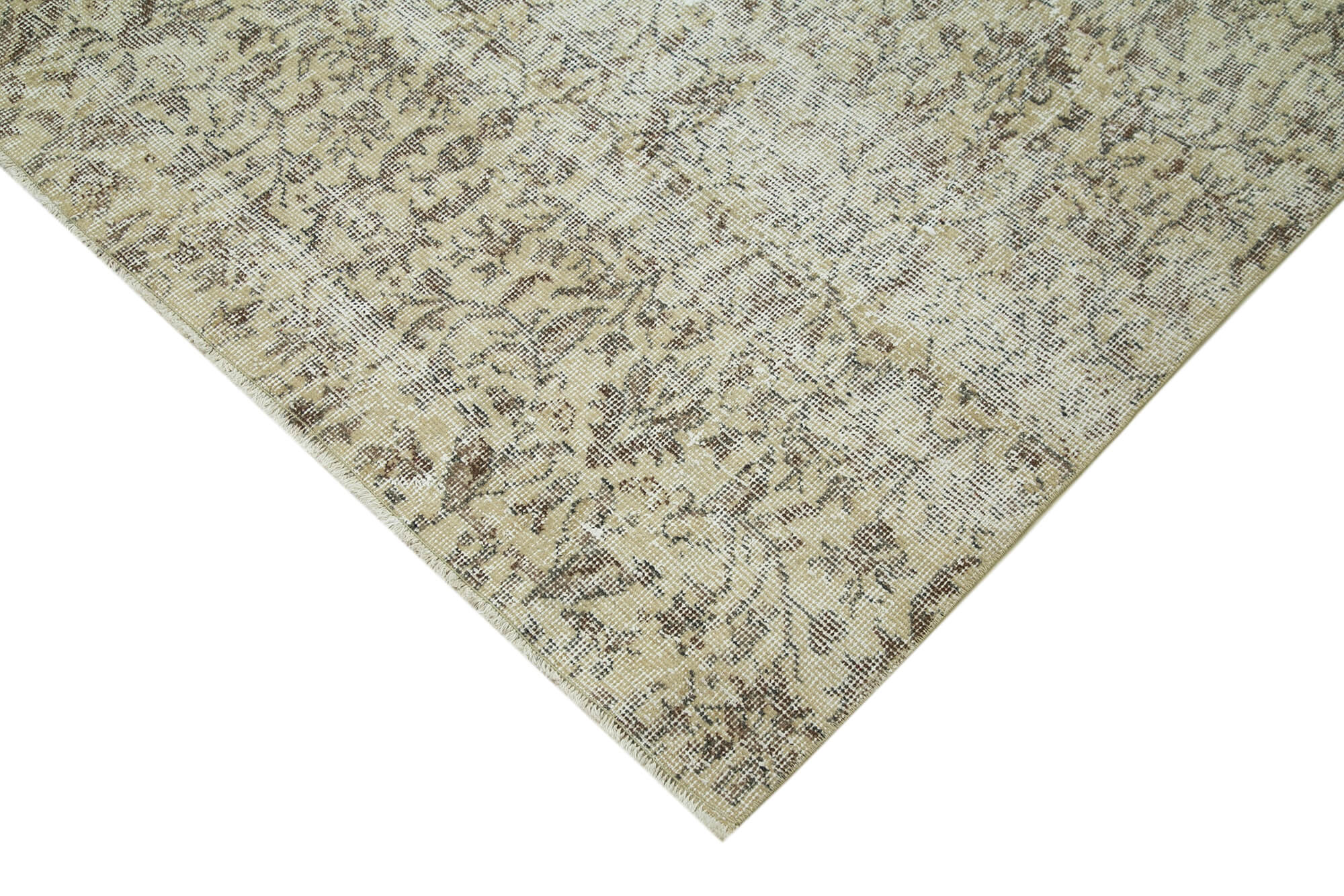 Handmade Vintage Area Rug – Beige Cotton Wool, 6'7" x 9'4" Classic Living Room Carpet