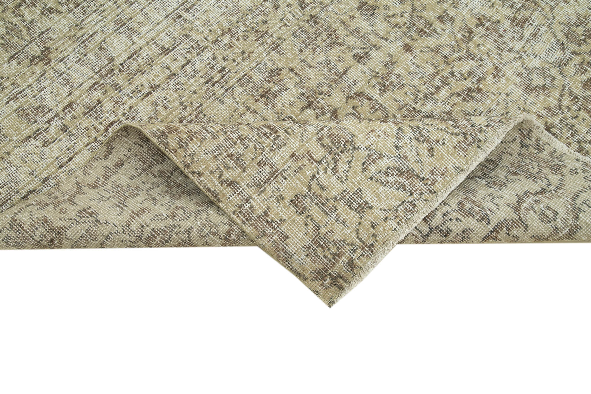 Handmade Vintage Area Rug – Beige Cotton Wool, 6'7" x 9'4" Classic Living Room Carpet