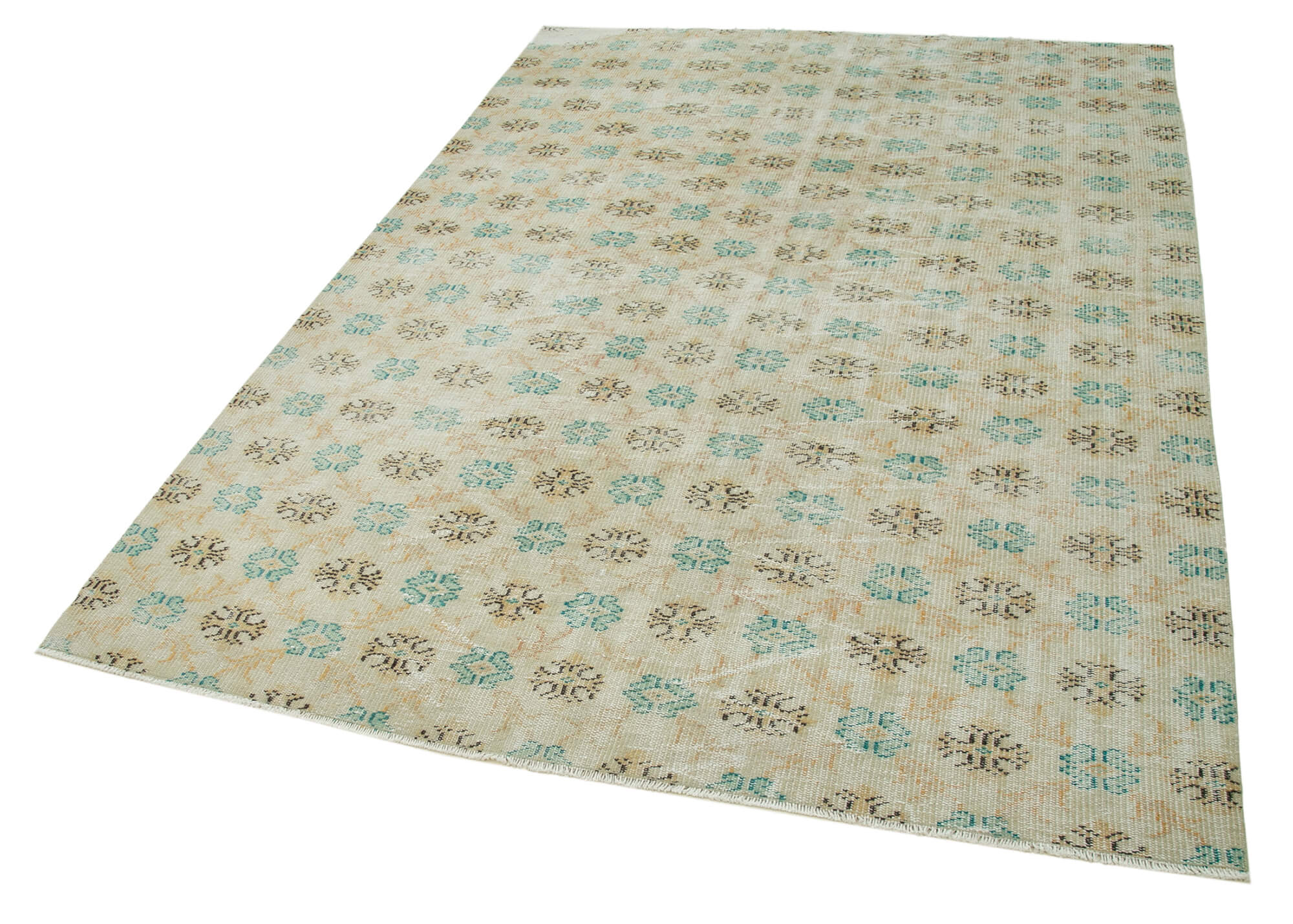 Handmade Wool Area Rug – Vintage Cotton Rug 5'11''x8'6'' Beige Classic Style