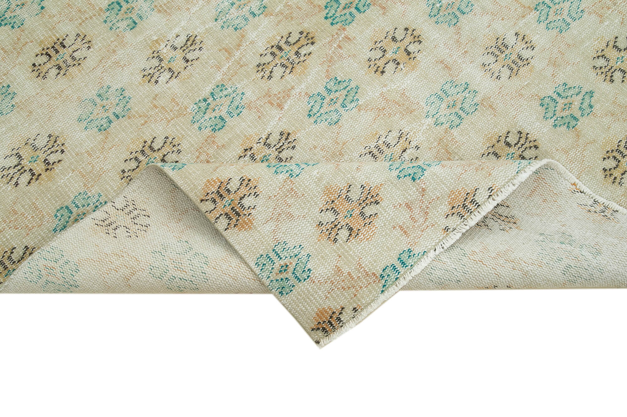 Handmade Wool Area Rug – Vintage Cotton Rug 5'11''x8'6'' Beige Classic Style
