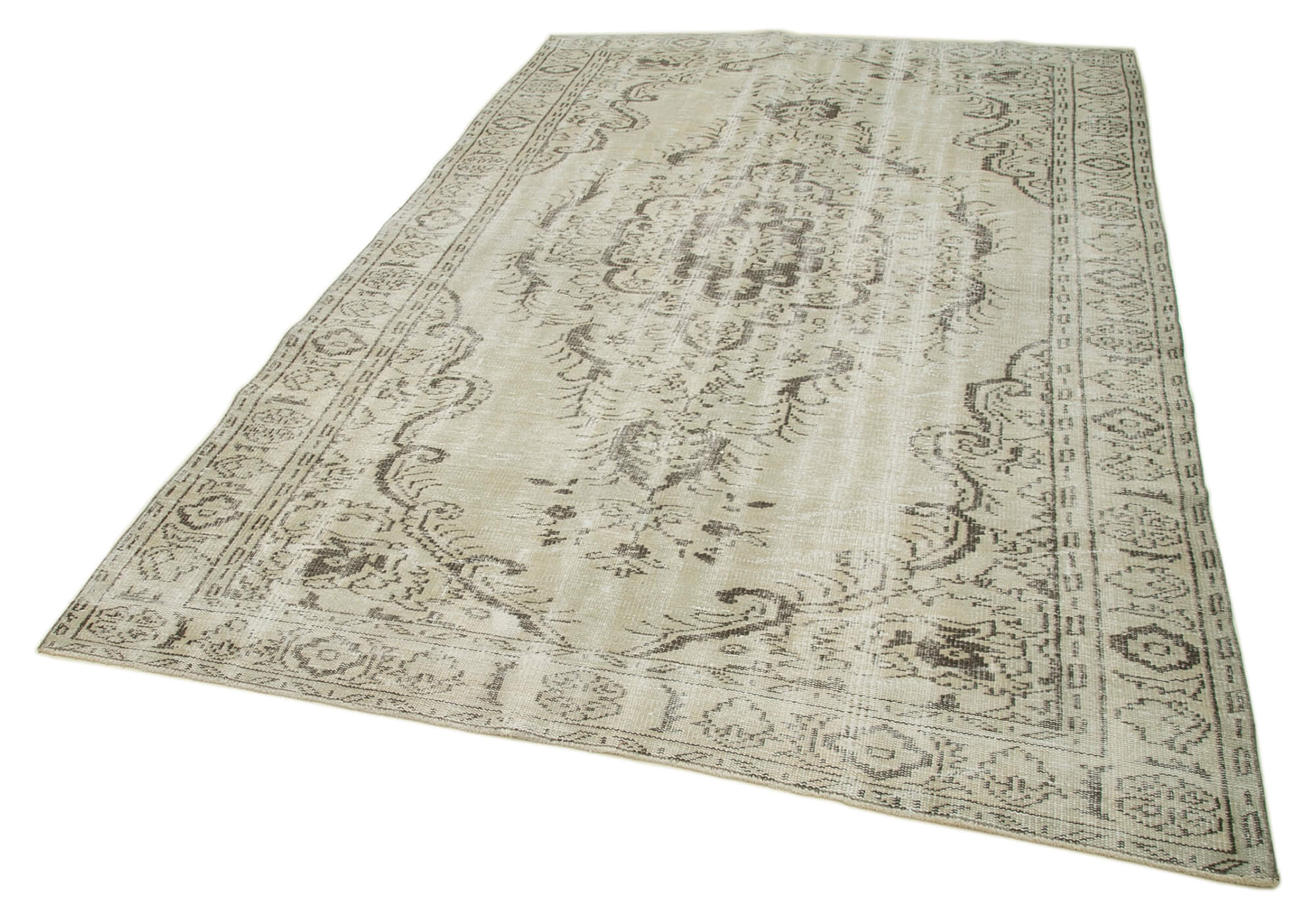 Handmade Vintage Area Rug - Beige Wool Carpet | Durable Cotton Wool Rug 6'1"x9'7"