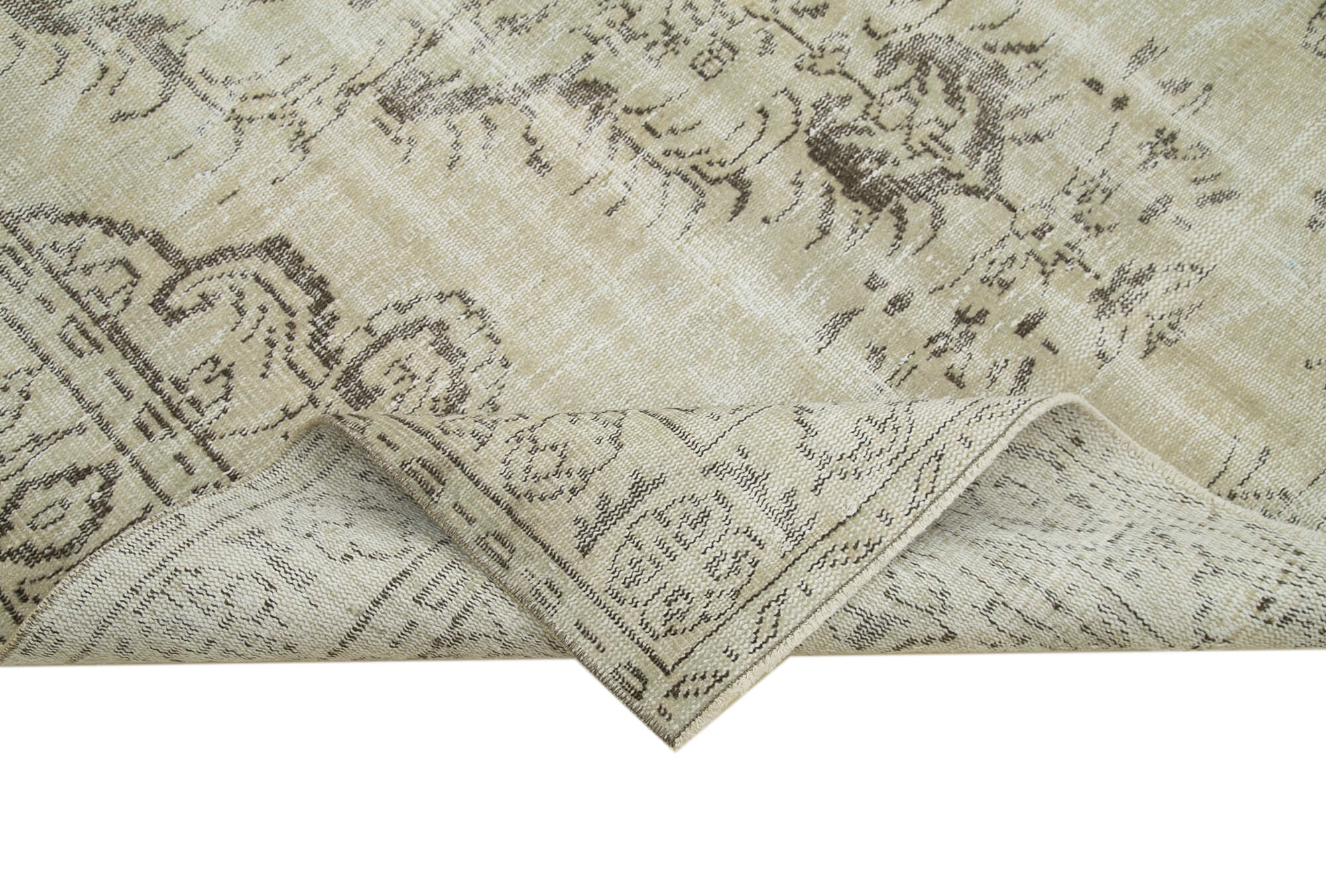 Handmade Vintage Area Rug - Beige Wool Carpet | Durable Cotton Wool Rug 6'1"x9'7"