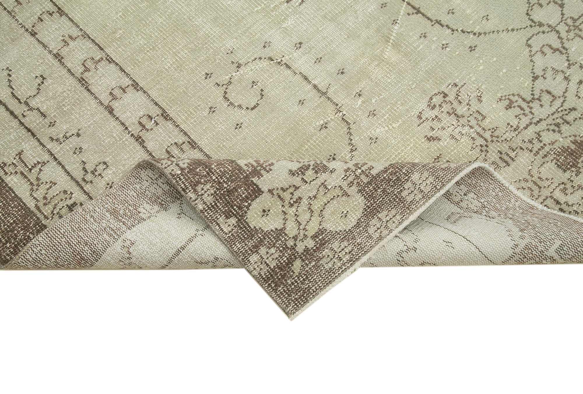 Handmade Vintage Area Rug – Beige Wool Carpet With Durable Cotton Weave 5'7''x9'1''