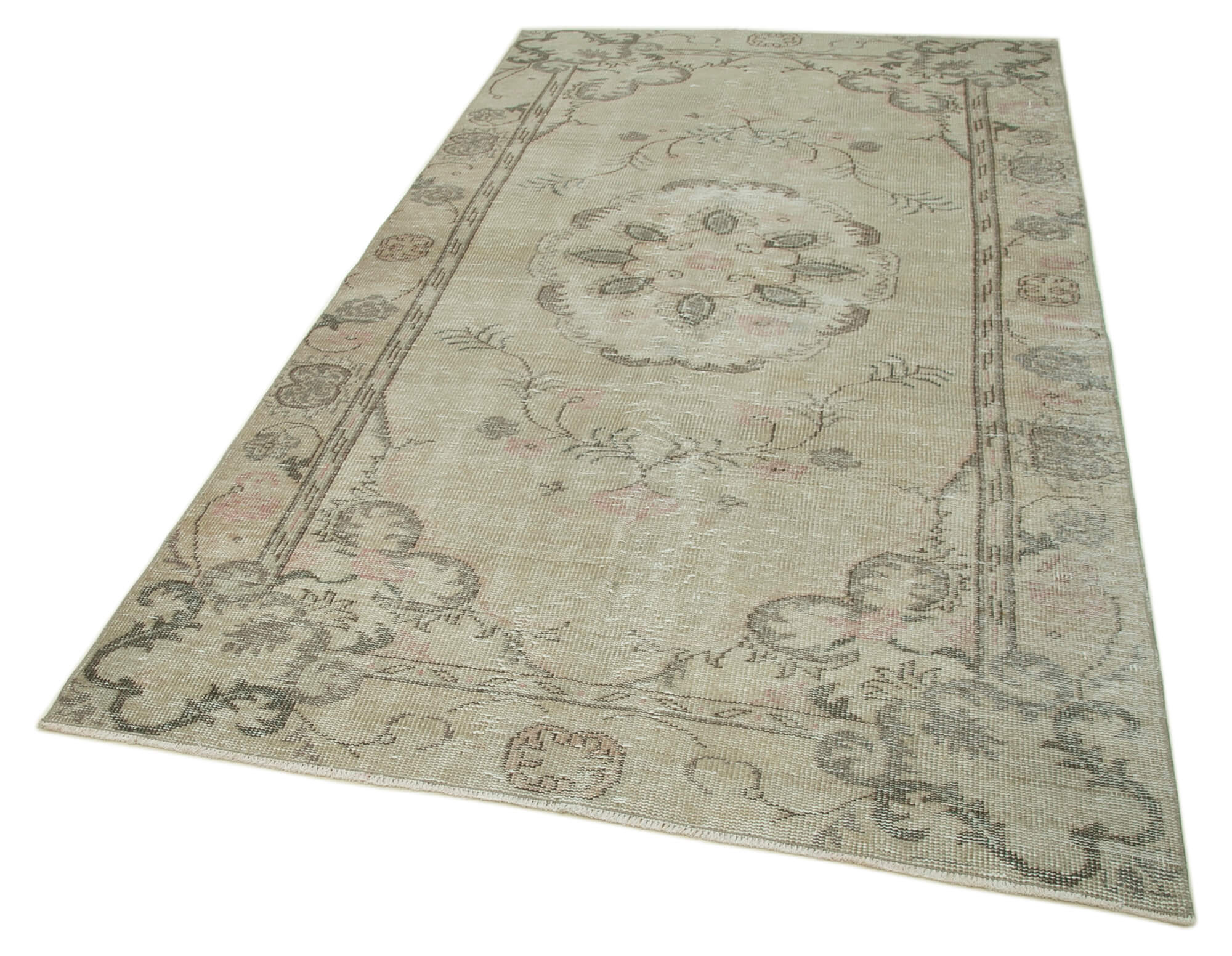 Handmade Wool Area Rug – Vintage Cotton Rug | Beige Area Carpet 5'1''x8'11''