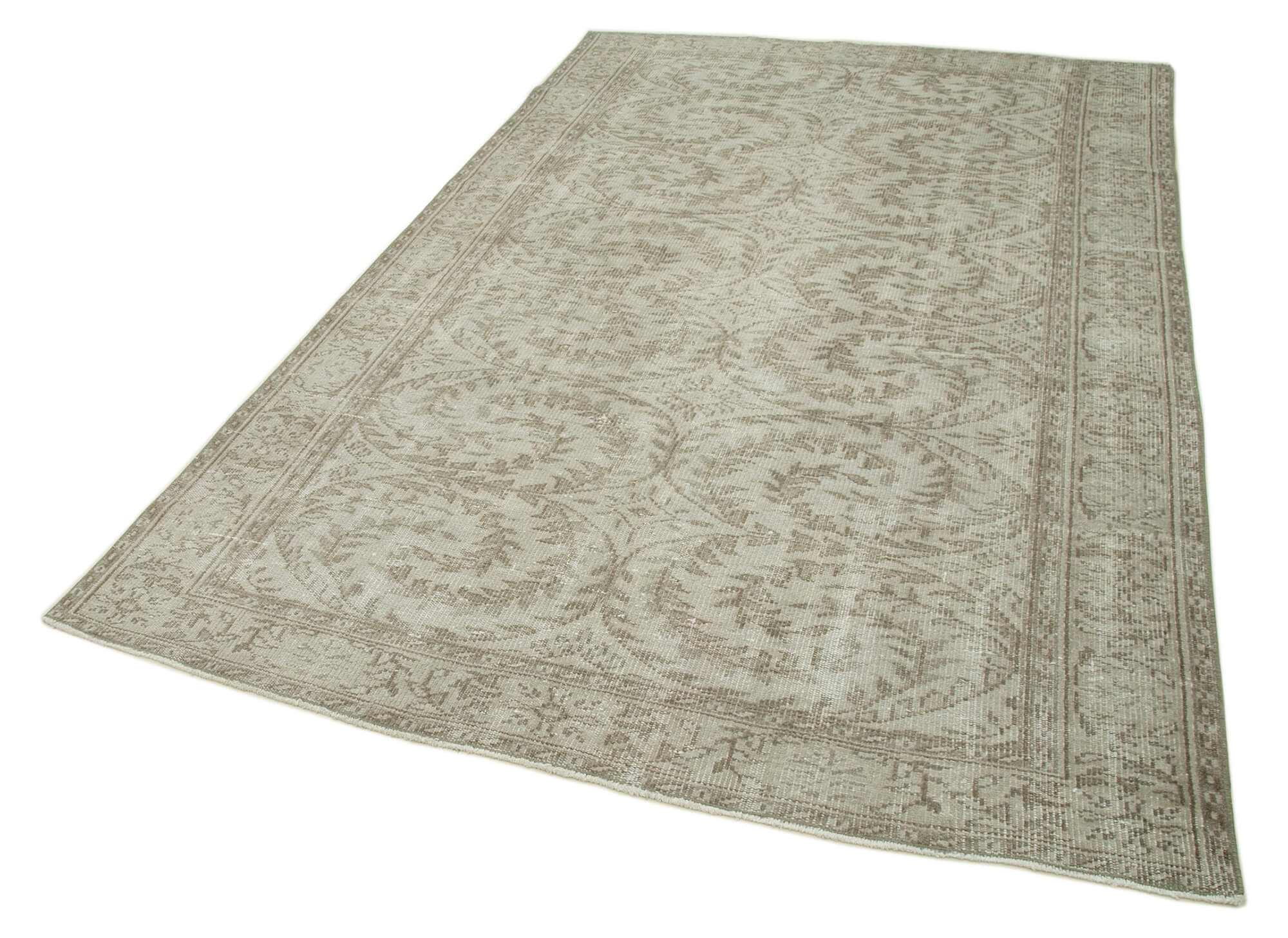 Handmade Wool Area Rug - Vintage Cotton Rug, Beige Area Carpet 5'9''x8'11''